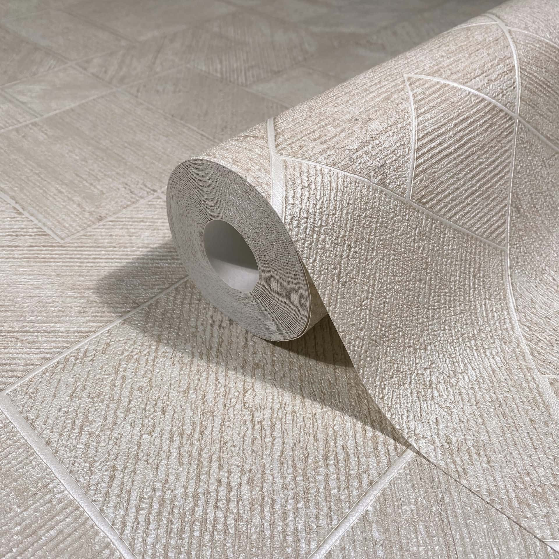 Vliesbehang in beige geblokt, grafisch geometrisch ruitpatroon