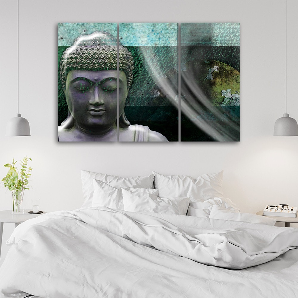 3 stykke lærredsprint, Zen Buddha turkis wellness