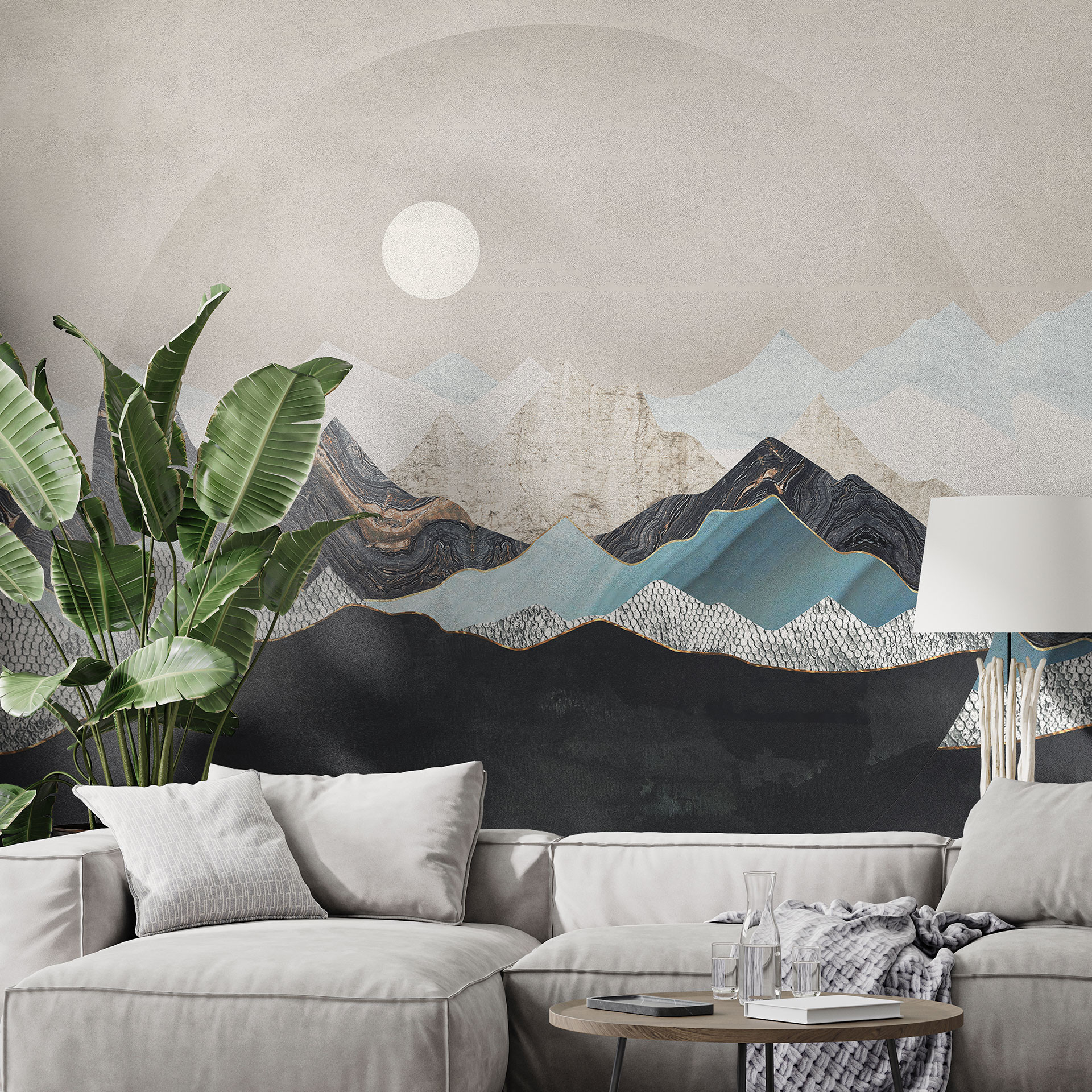 Fotobehang Rustig berglandschap bij schemering - SpaceFrog Designs