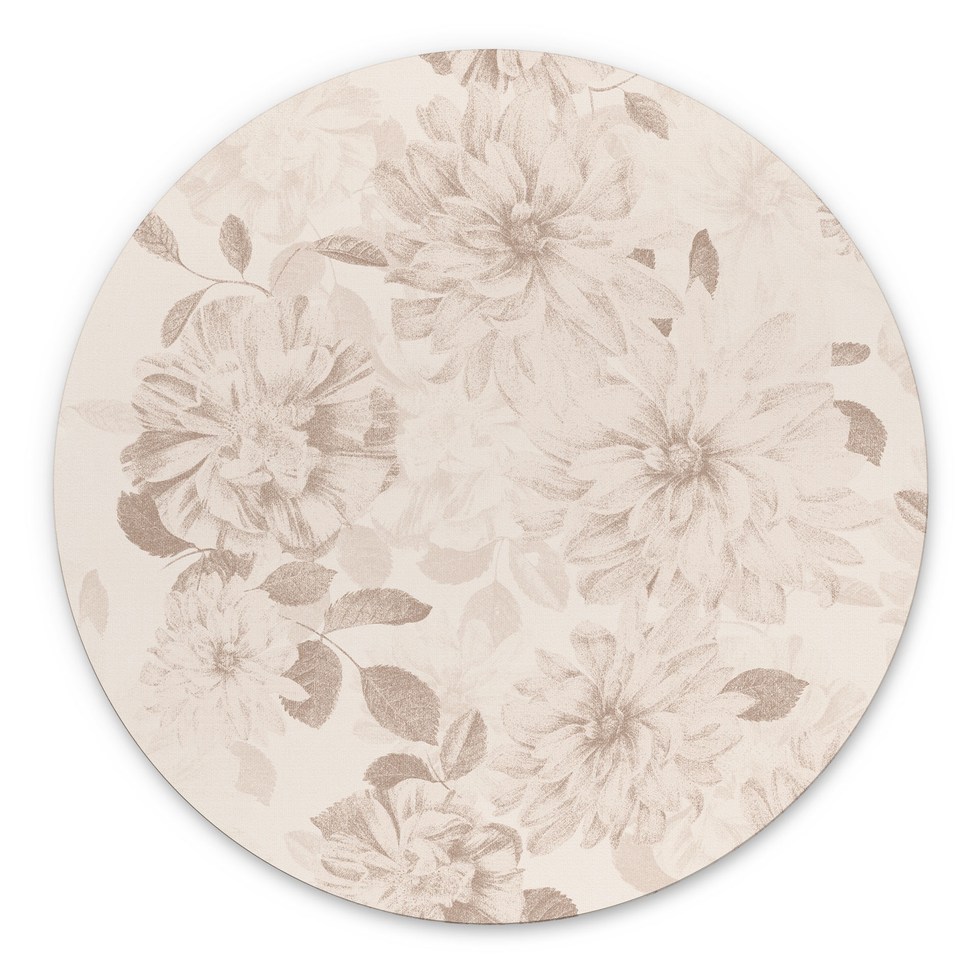 Billede af Dahliaer Shabby Chic Beige - Bloomery Decor - rund – print på aluminium (Alu-Dibond)