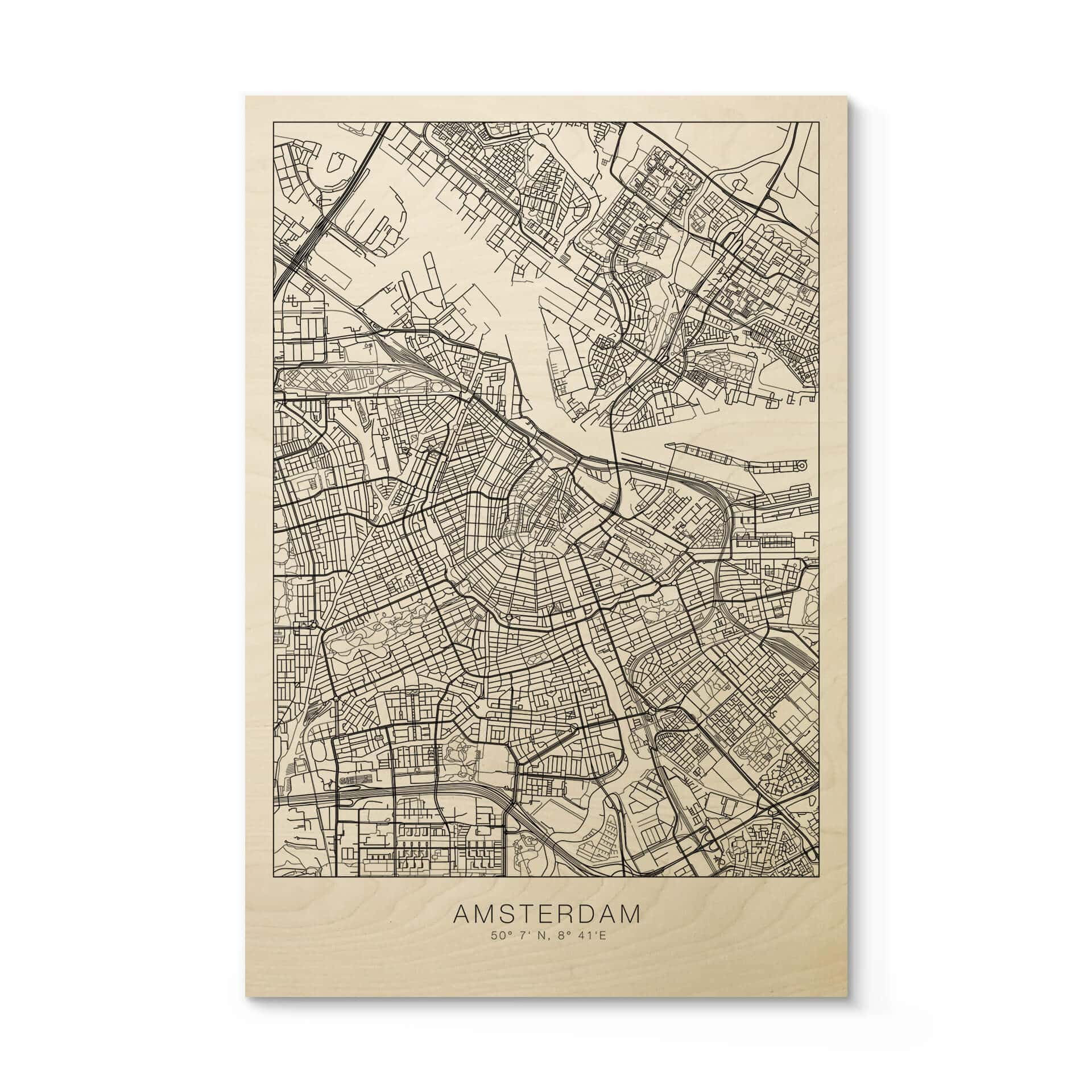Plakat drewniany mapa miasta Amsterdam