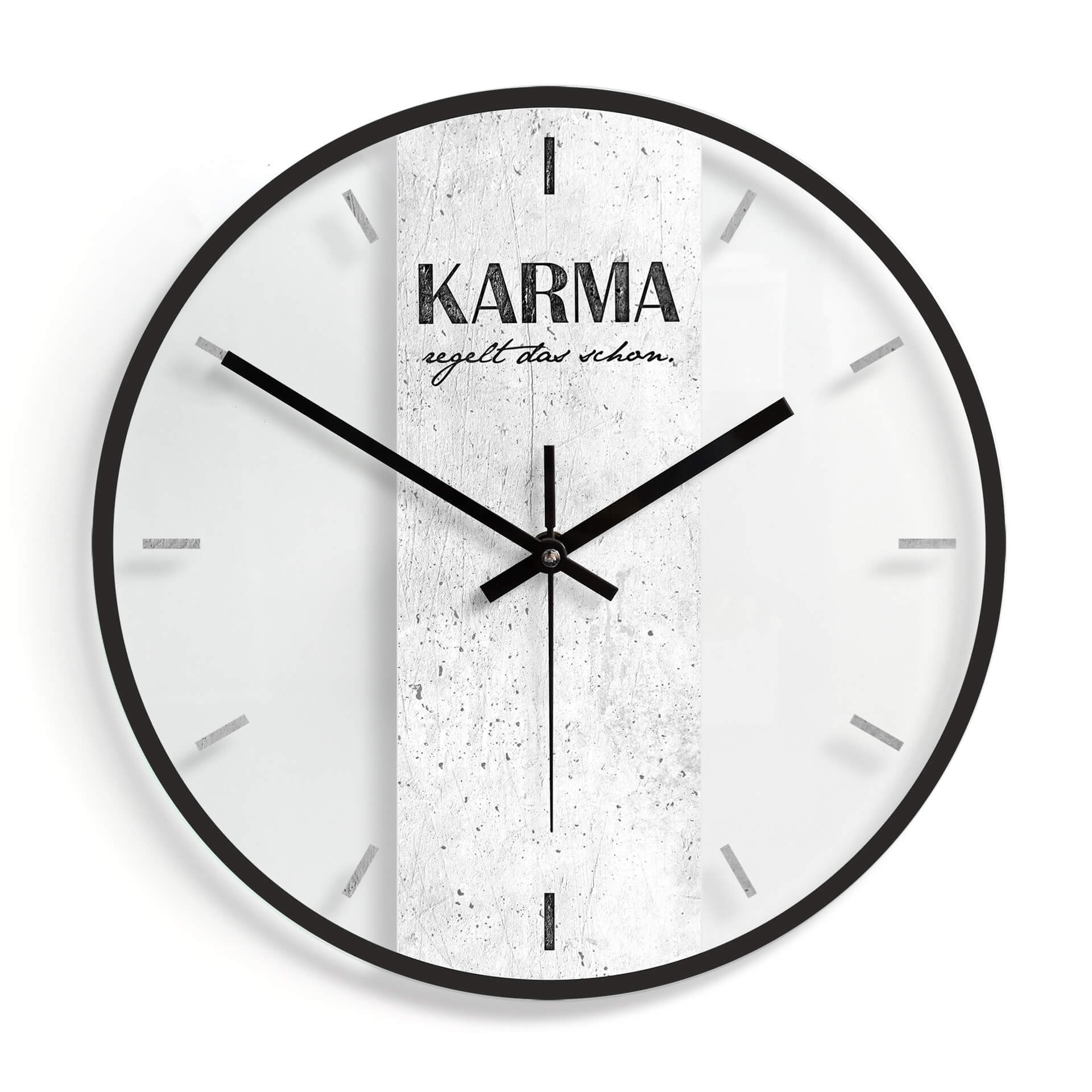Wanduhr aus Glas - Karma regelt das schon Ø30 cm