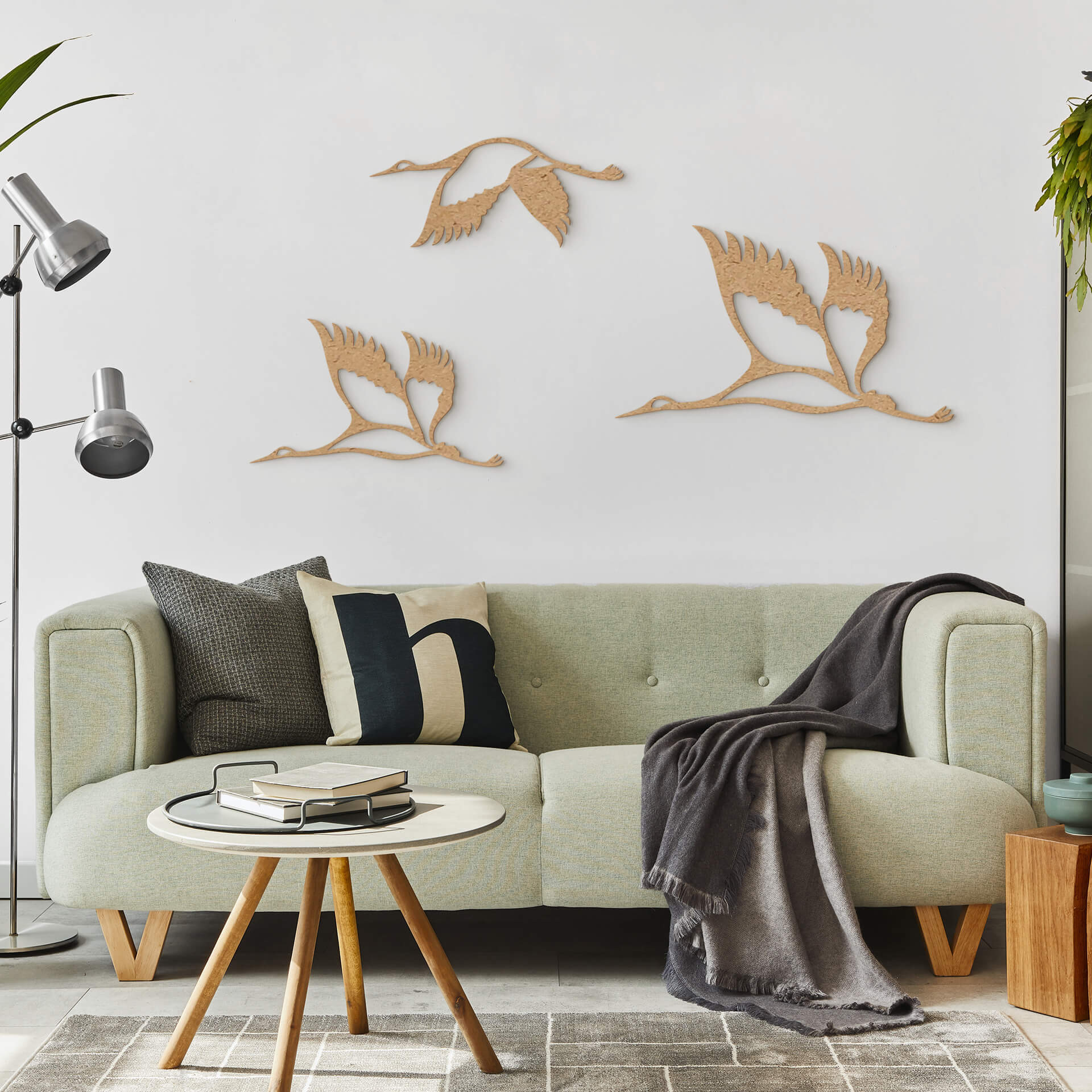 Dekoracja drewniana żurawie stado ptaków 02 - MDF natura (3 sztuki)