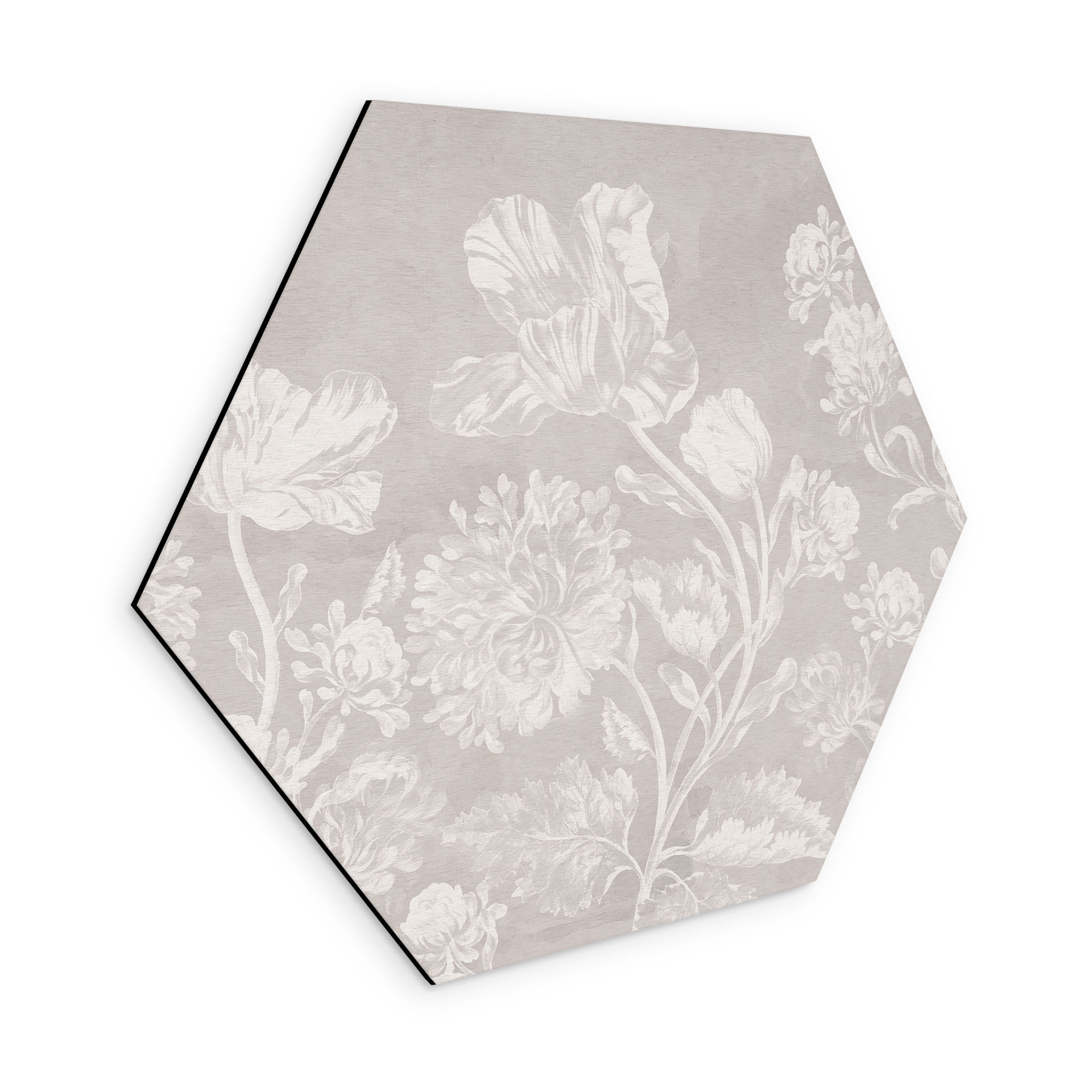 Sekskantet Billede af vilde blomster i kridtlook beige - Bloomery Decor - Alu-Dibond