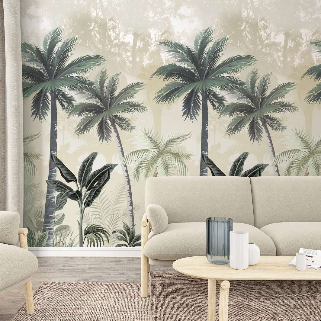 Fotobehang met palmbomen groen, beige, Bloemen 2,70 x 1,59 m