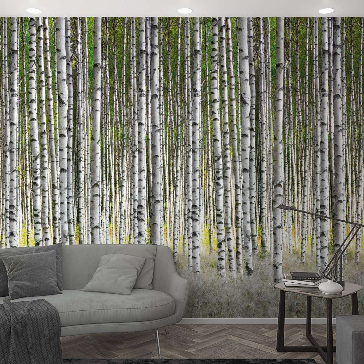 Berkenbos behang Fotobehang wit, groen,Bloemen 2,70 x 1,59 m