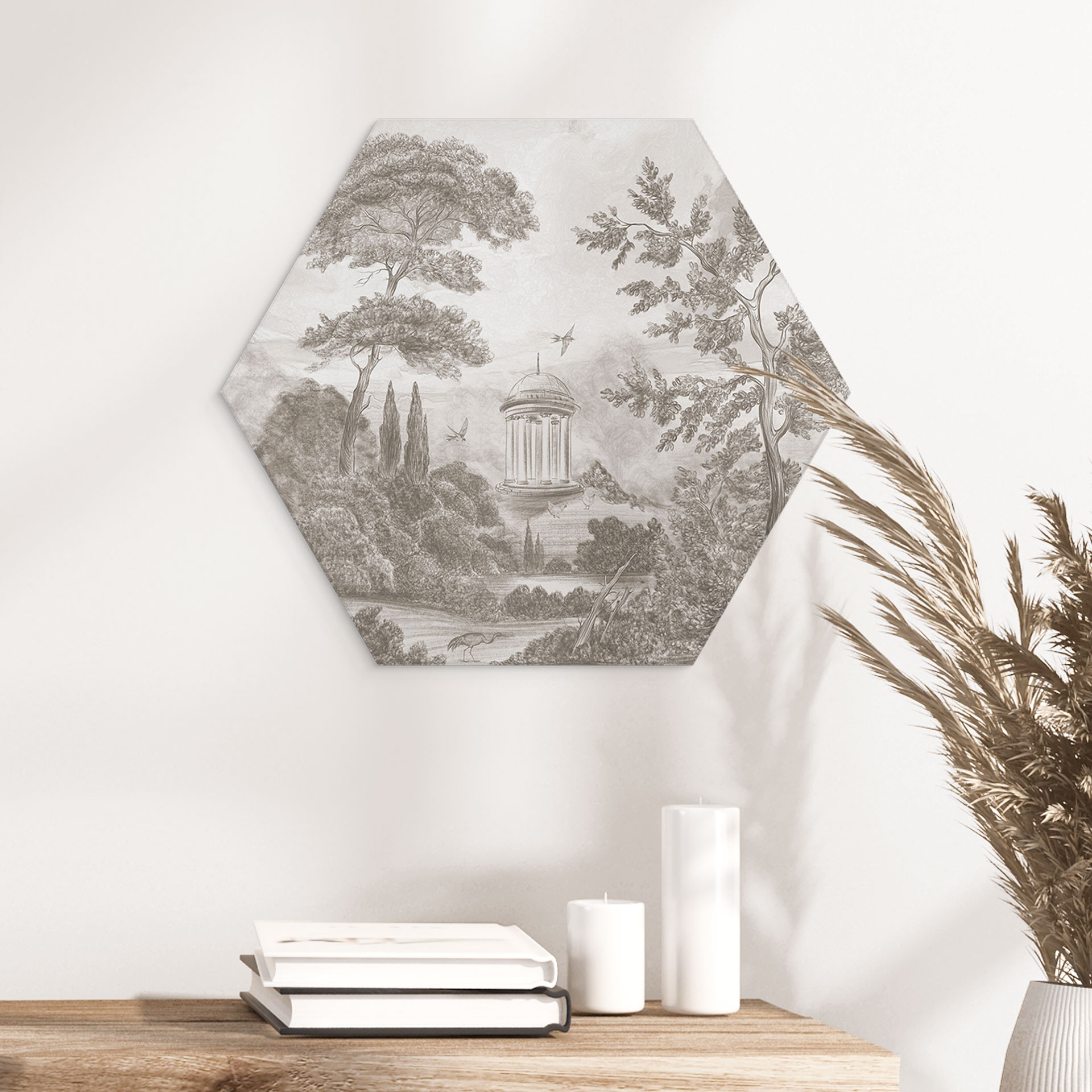 Wanddecoratie Landschap met tuinlandschap in beige - Ms Tiff - Alu-Dibond
