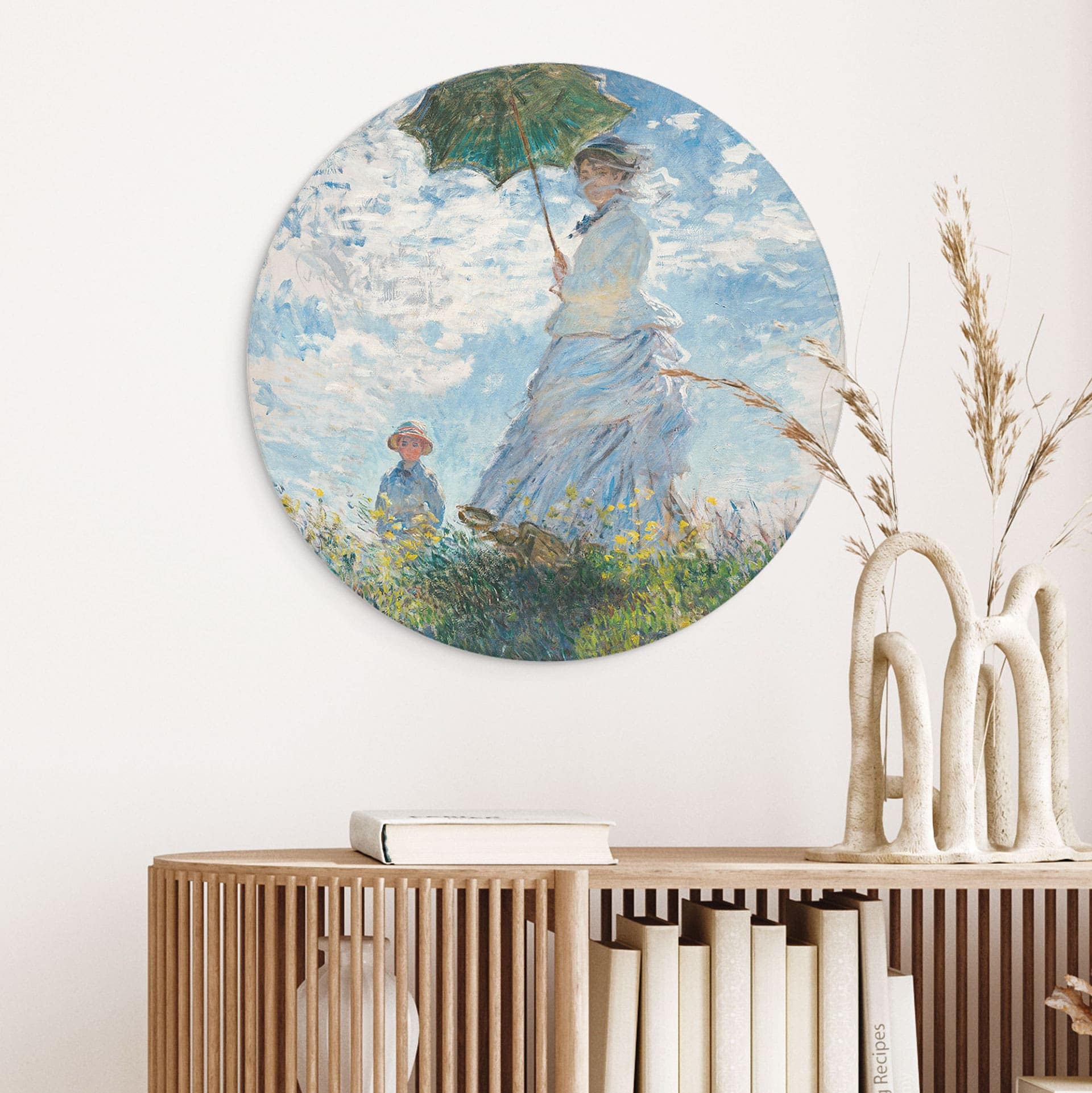 Billede Monet - Kvinde med parasol - Madame Monet og hendes søn - rund – print på aluminium