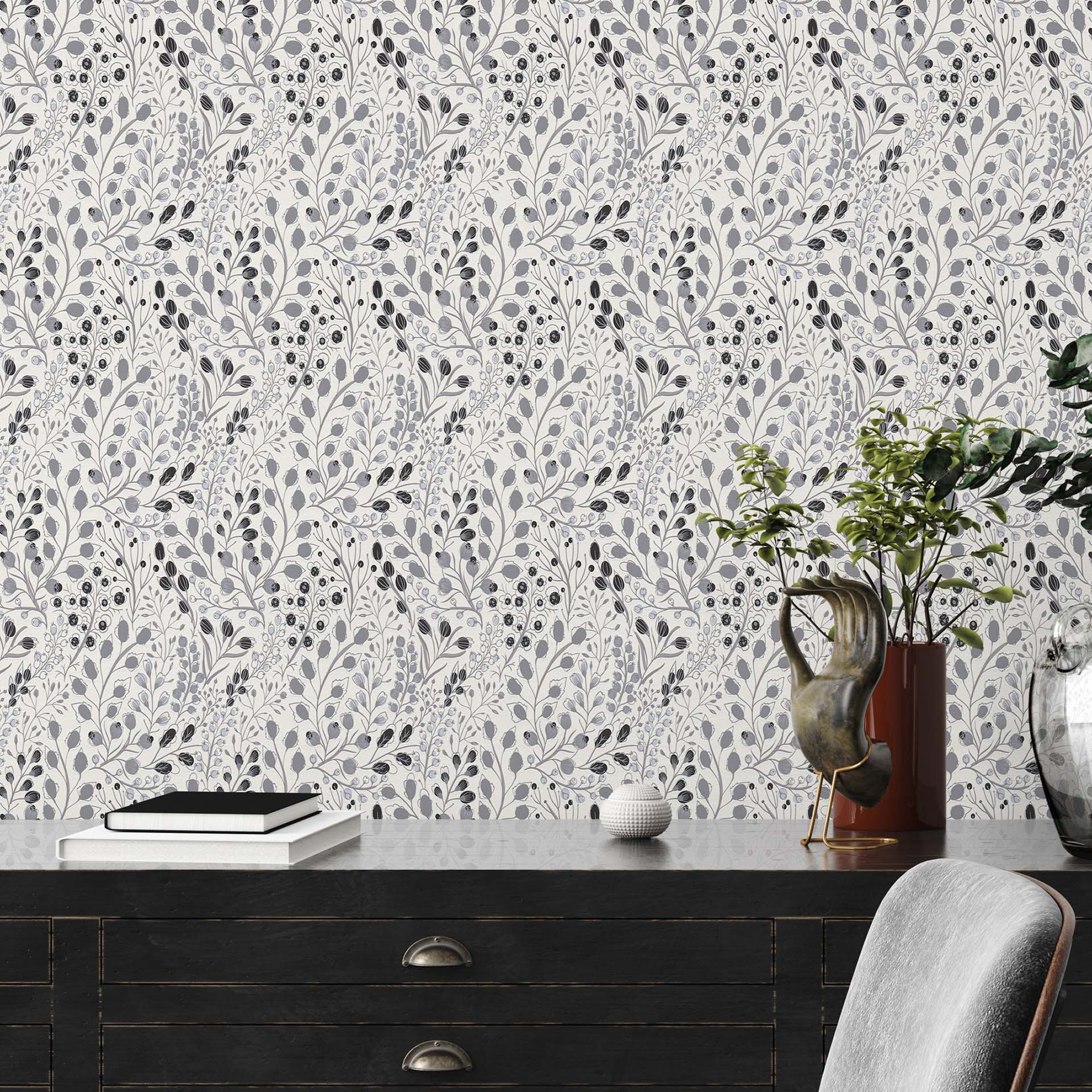 Behang bloemen grijs wit - vliesbehang A.S. Création