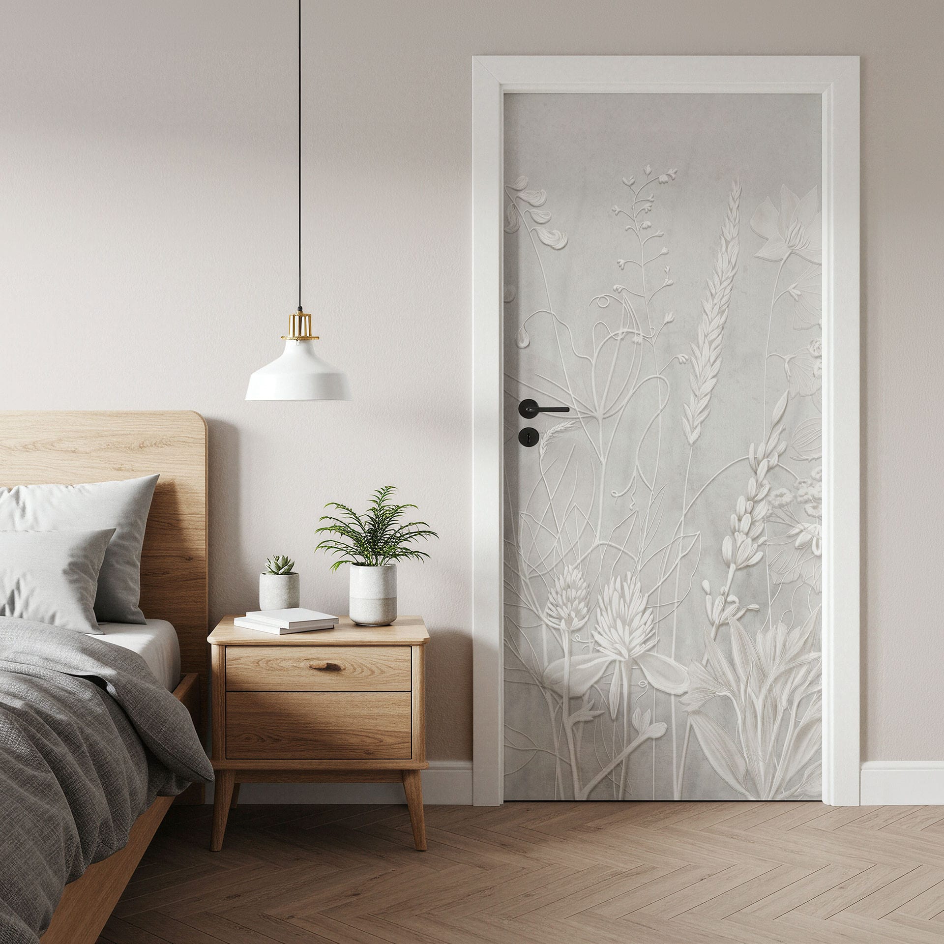 Deurfolie planten in wit in een modern ontwerp - Ms Tiff