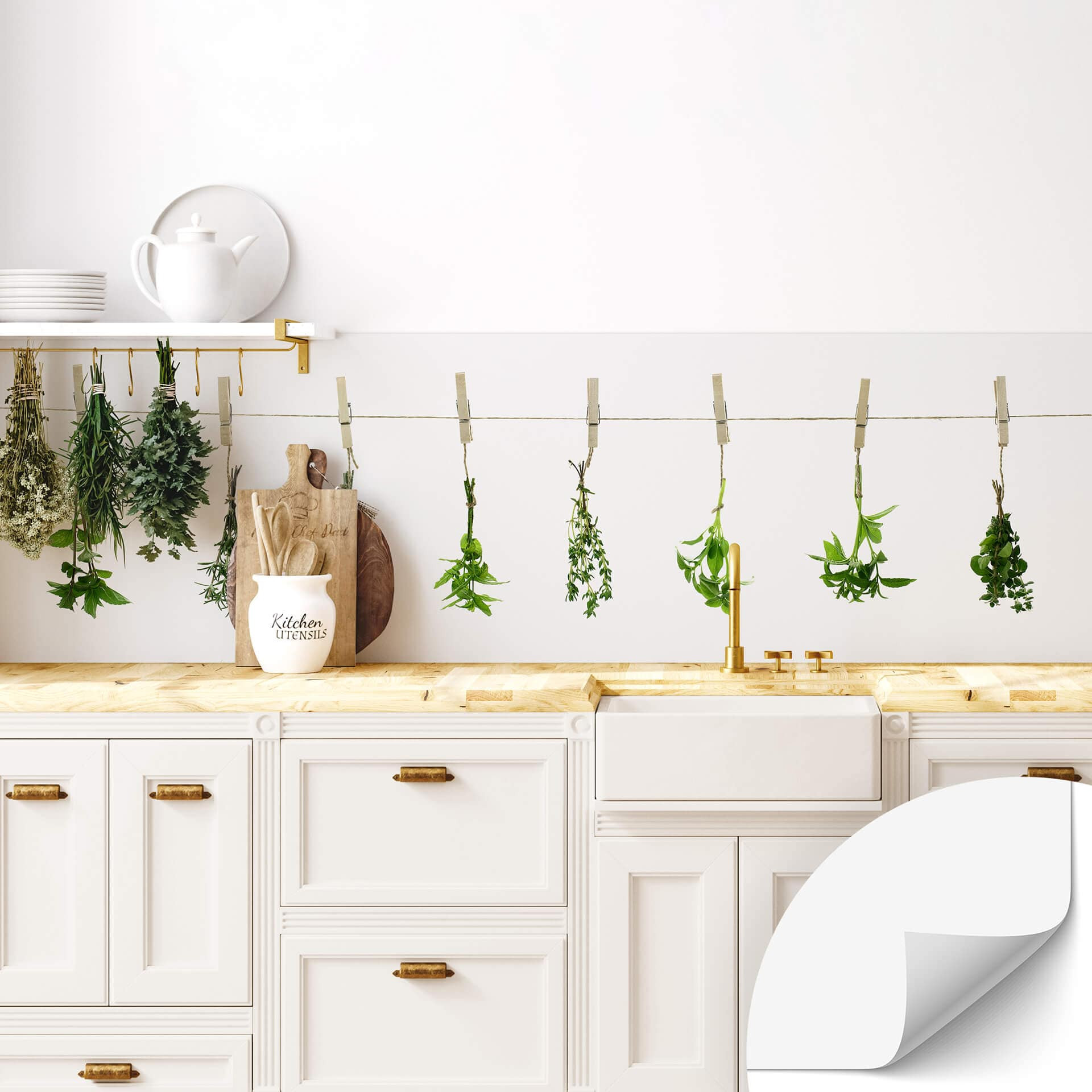 Revêtement pour cuisine auto-adhésif Herbes aromatiques