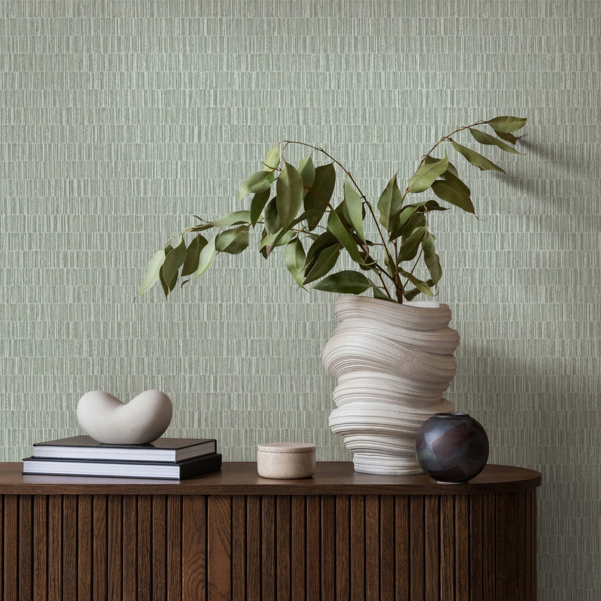 vliesbehang in structuurtegel motief groen textiellook