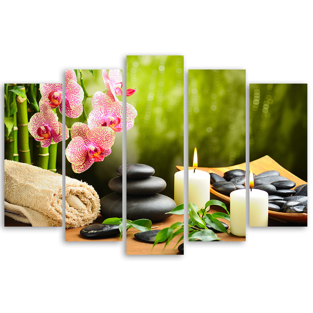 5 stykke lærred print Zen Spa Stones blomster