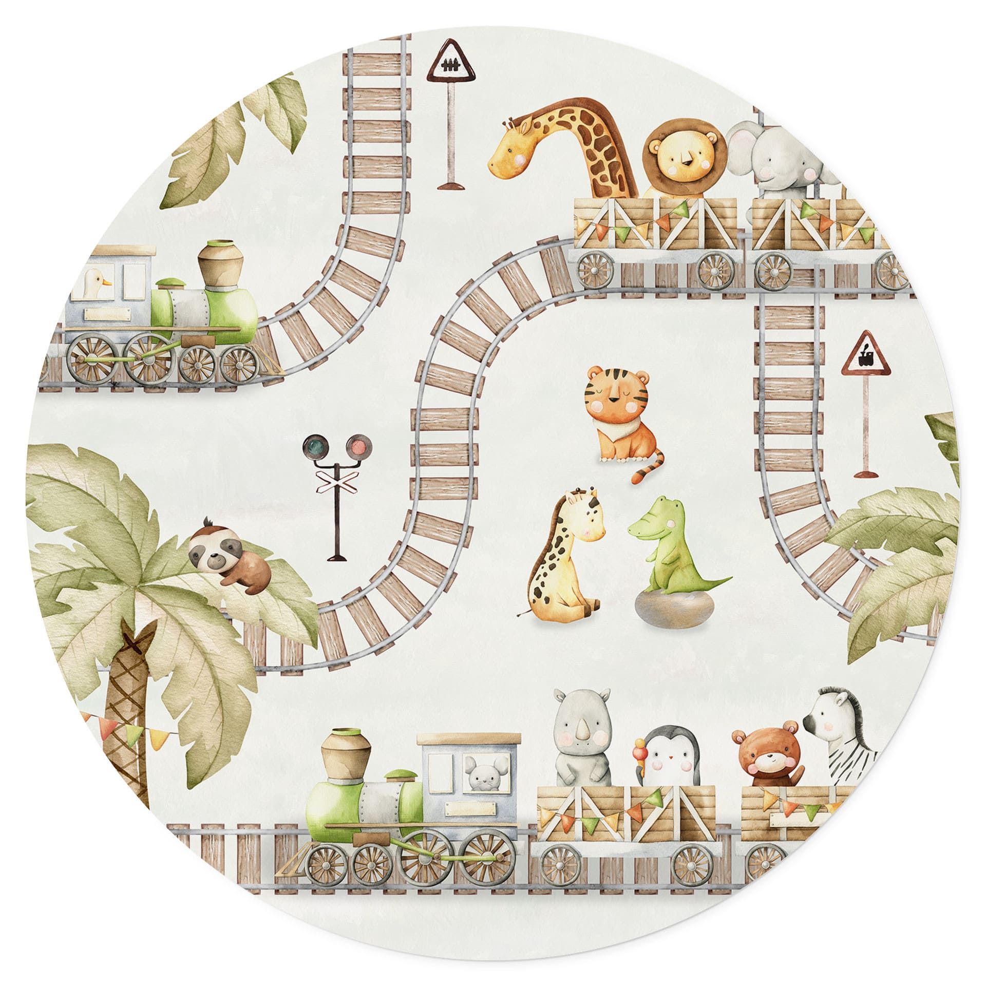 Wandtattoo Lokomotive-Fahrt mit Zootieren - Oliver Robins - Rund