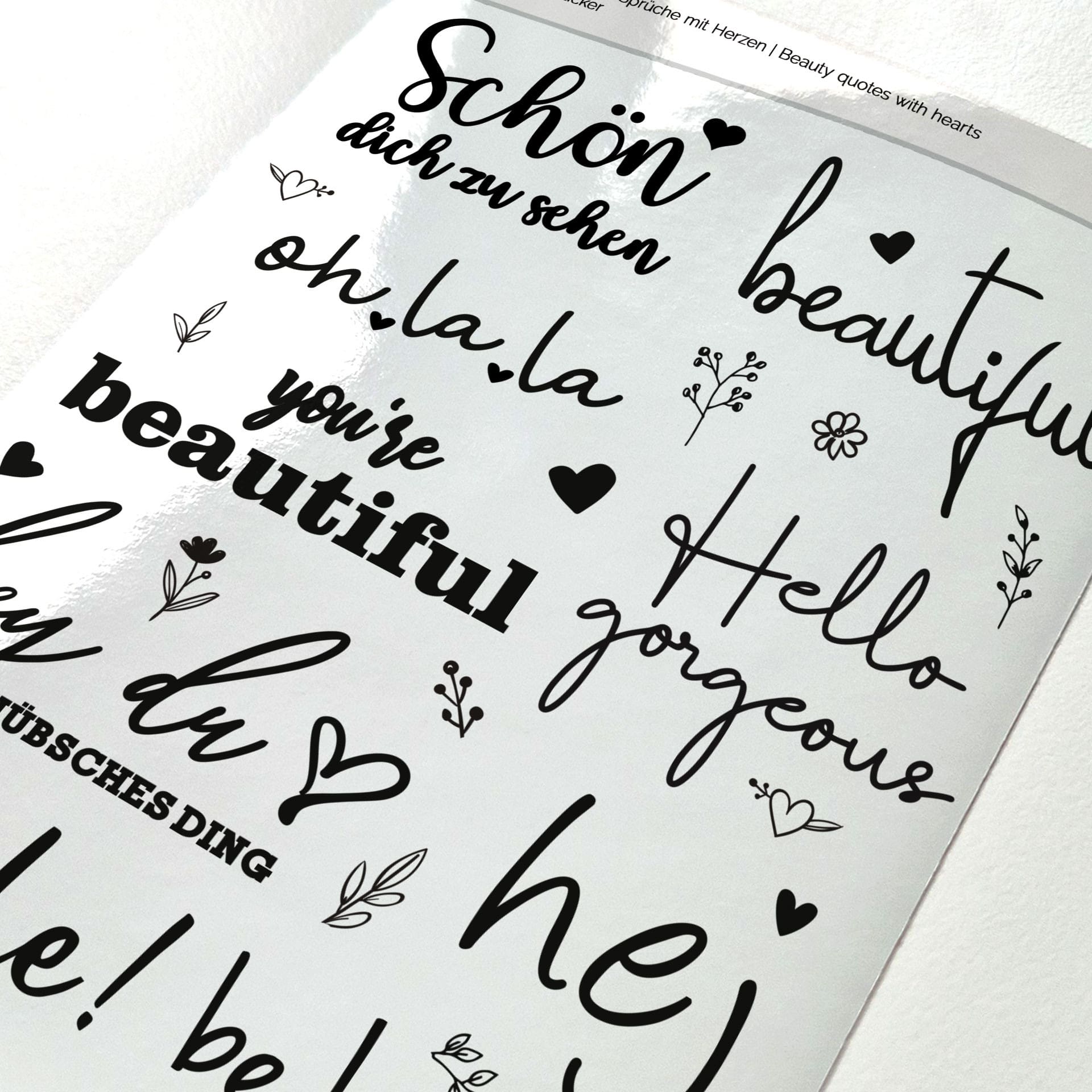Sticker Beauty Sprüche mit Herzen