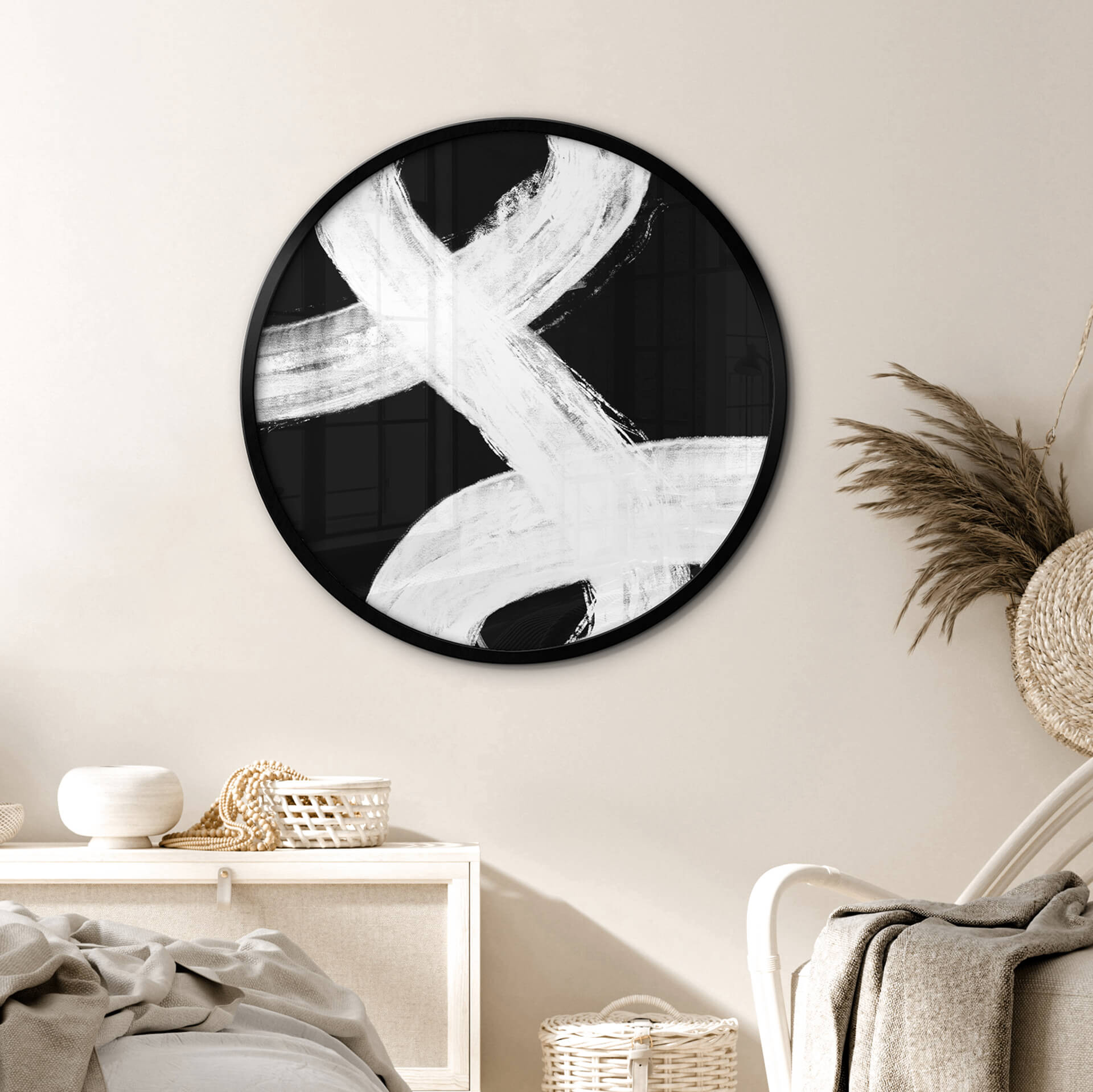 Poster rond 1X Studio - Jeu de lumière en noir et blanc