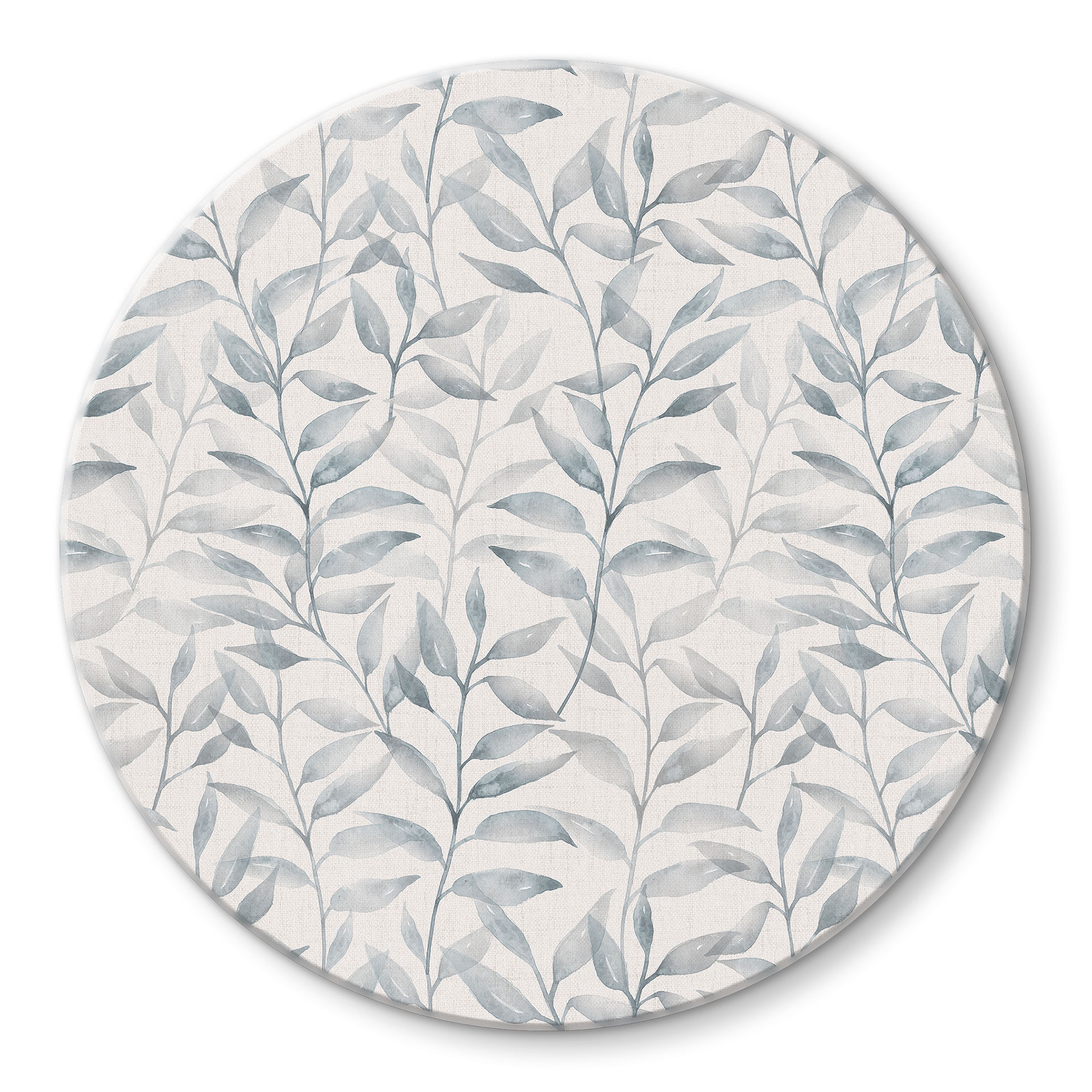 Glasbillede - Delicate Watercolour Leaves - Soft Grey - Bloomery Decor - Round