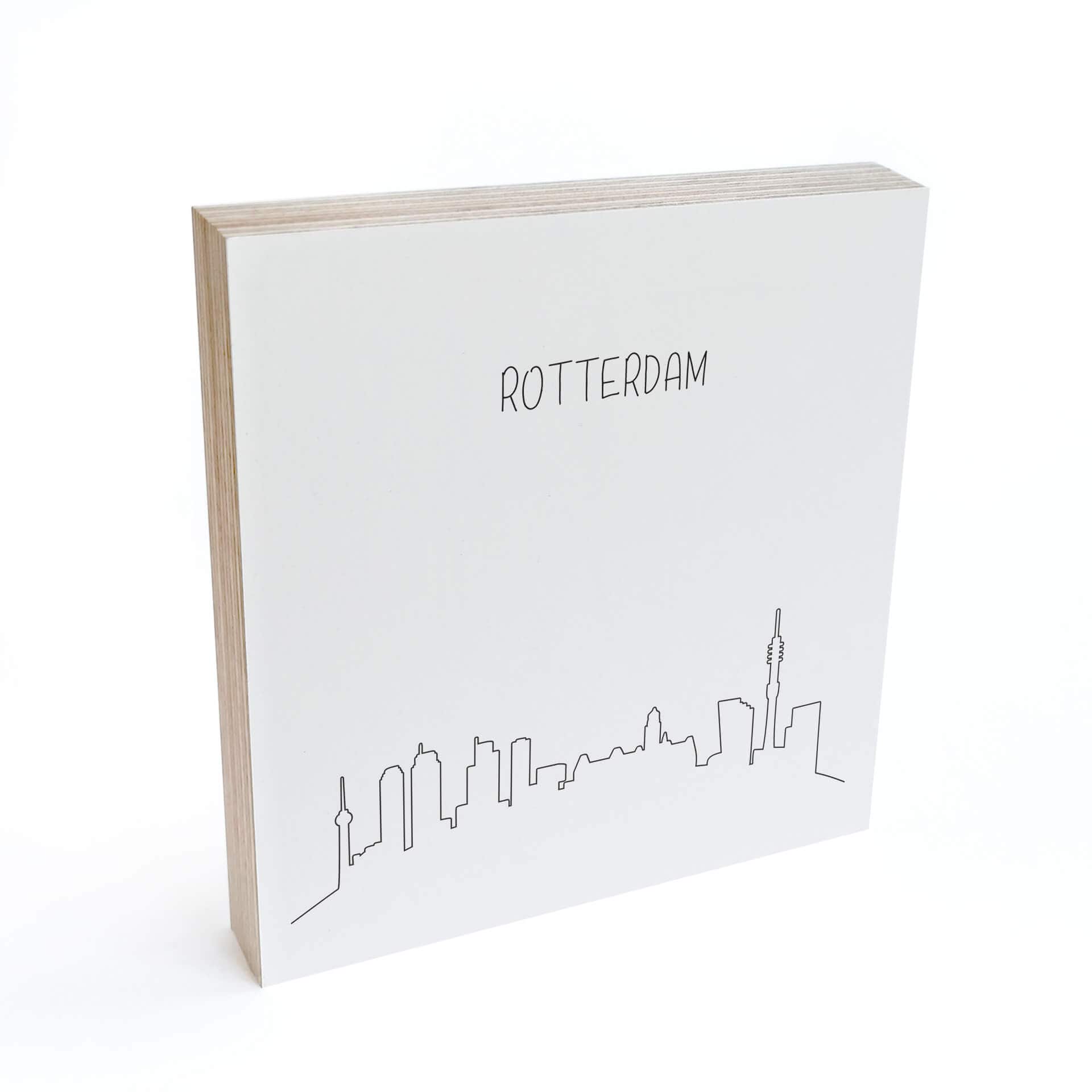 Billede af træ til at sætte op - Skyline Rotterdam Outline - 15x15 cm