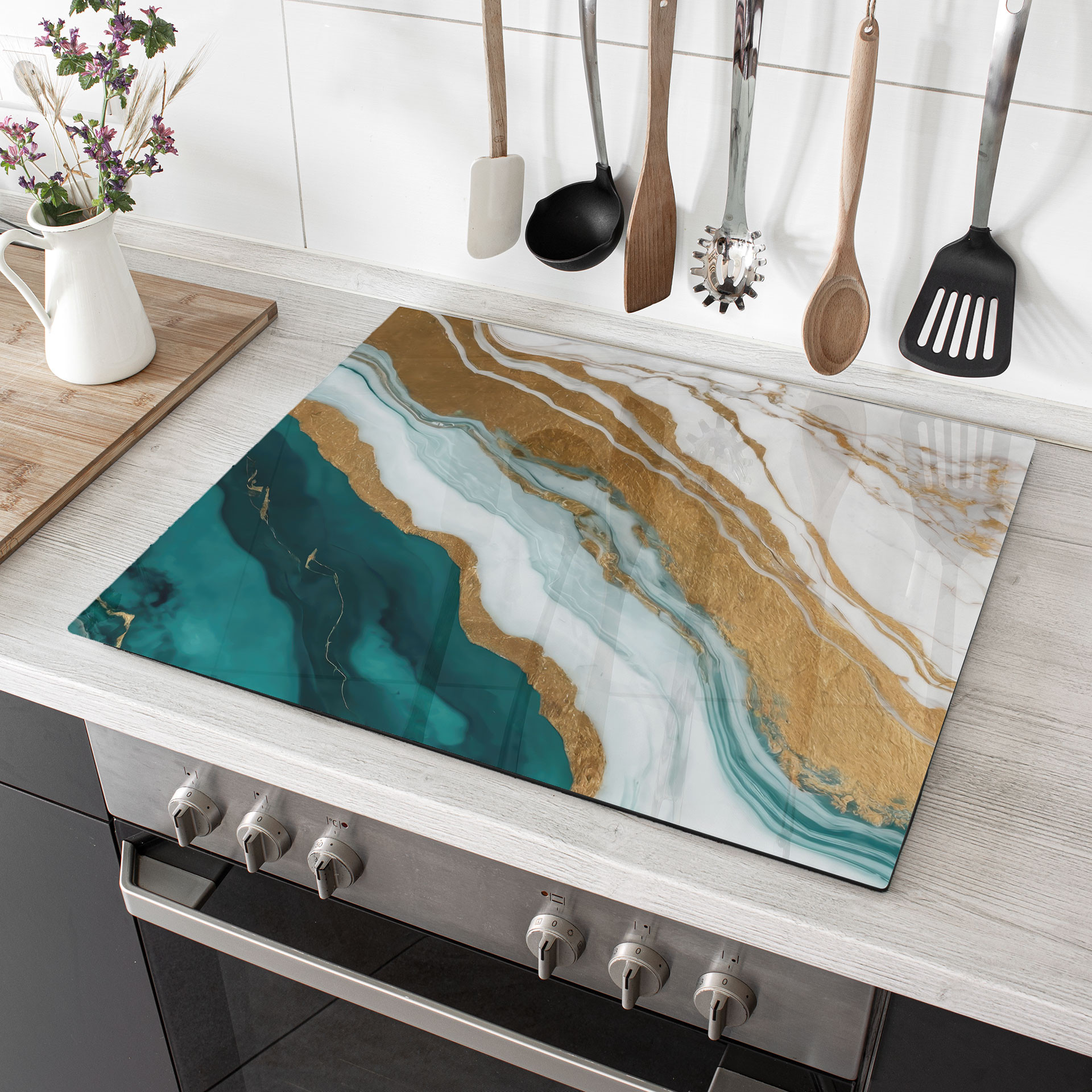 Herdabdeckplatte Marmor-Fluss aus Gold und Jade - Alpenglow Workshop