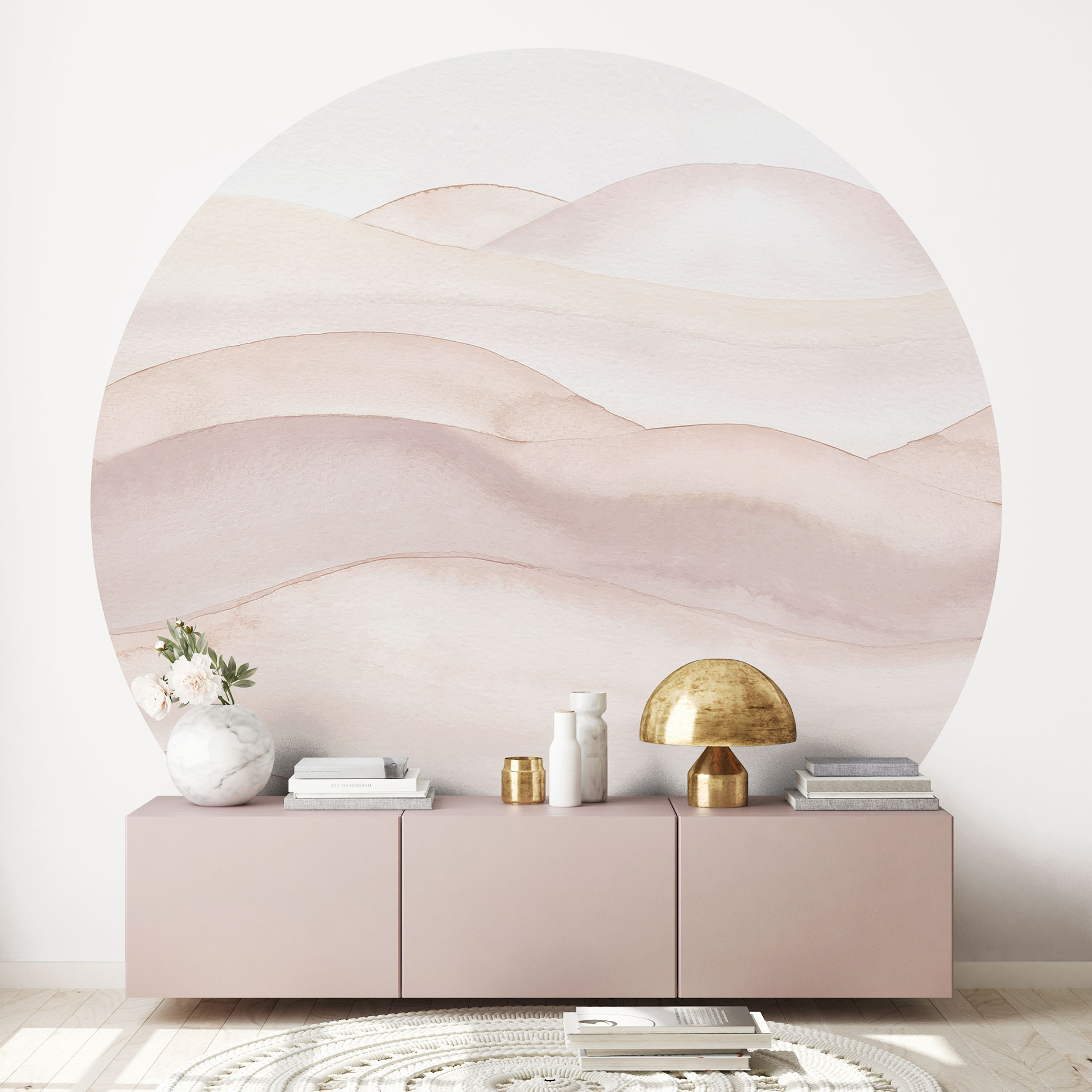 Zachte heuvels in aquarel - Bloemdecor - Rond - Zelfklevend/niet-geweven
