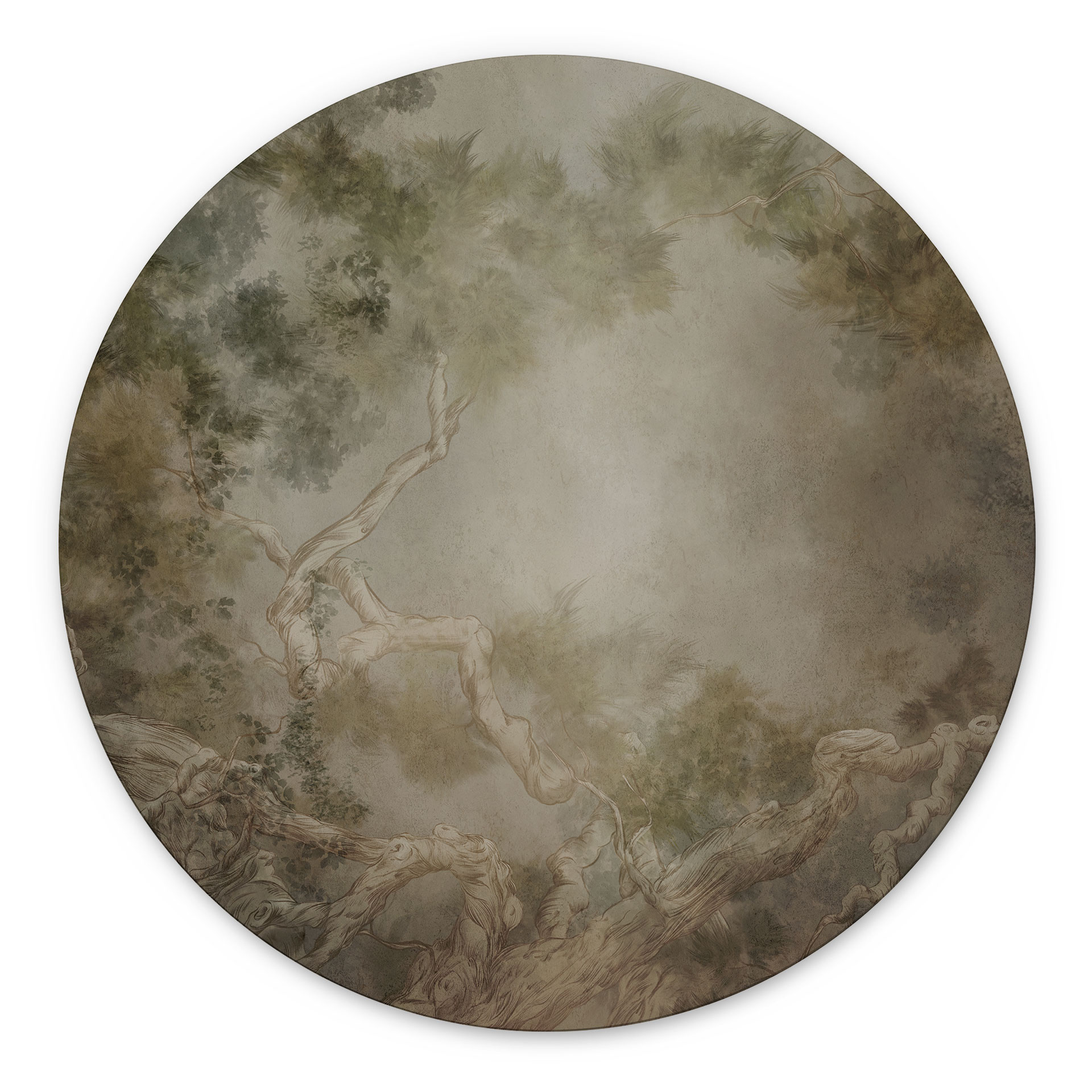Wanddecoratie bos met zicht in de boomtoppen - Ms Tiff - Alu-Dibond Rond