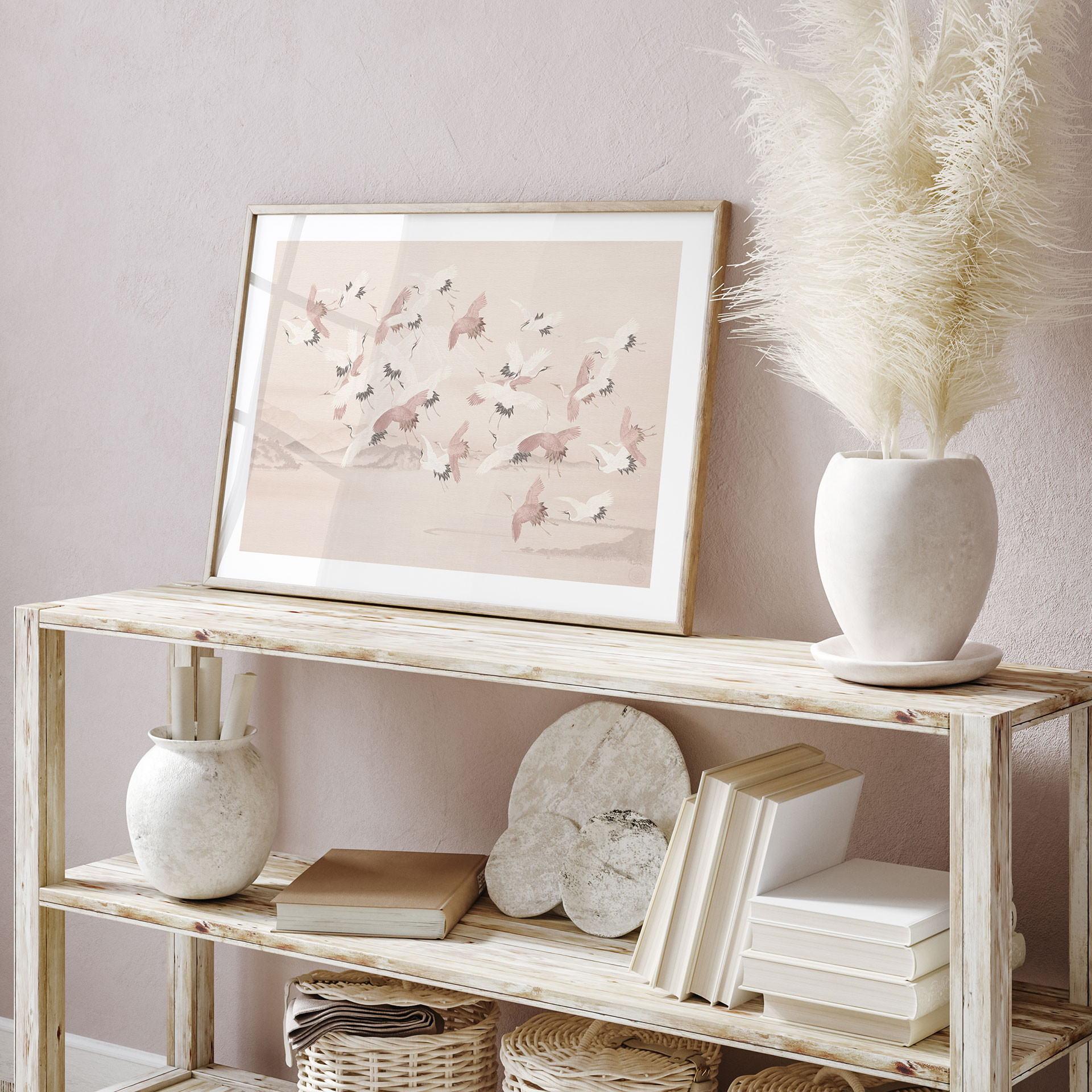 Plakat żurawie nad jeziorem - Bloomery Decor