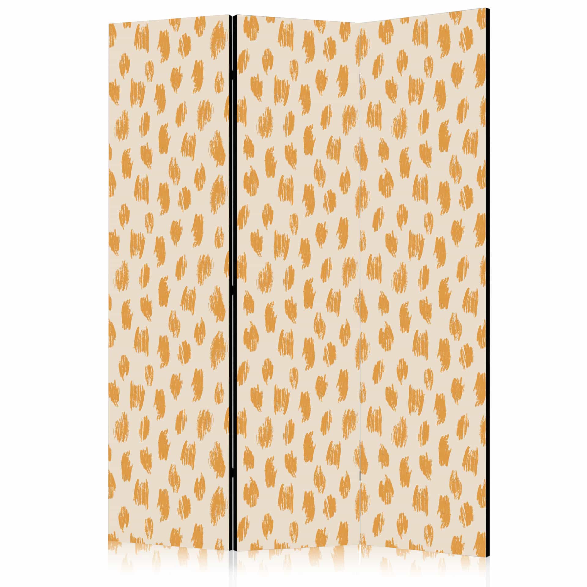Paravent, Raumteiler freistehend, Trennwand - Drawn Pattern in Spots and Dots in Orange and Ecru