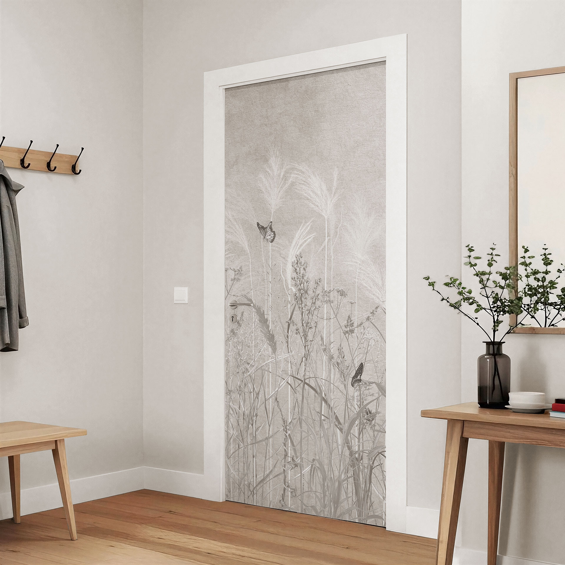 Deurfolie wilde bloemenweide met vlinders in Scandinavisch design - Ms Tiff