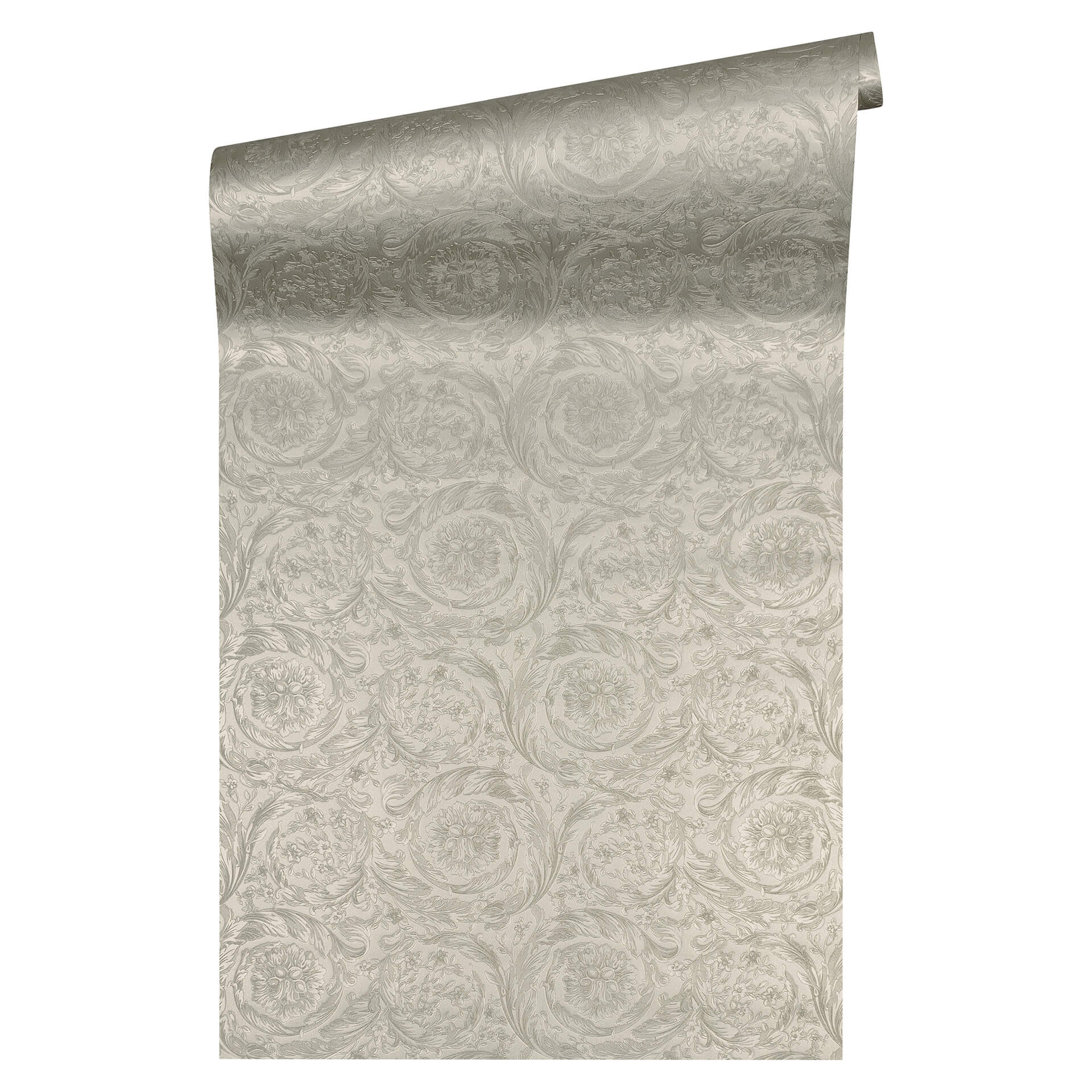Versace fleecetapet Vasmara barok metallic med ornamenter, sølv, grå