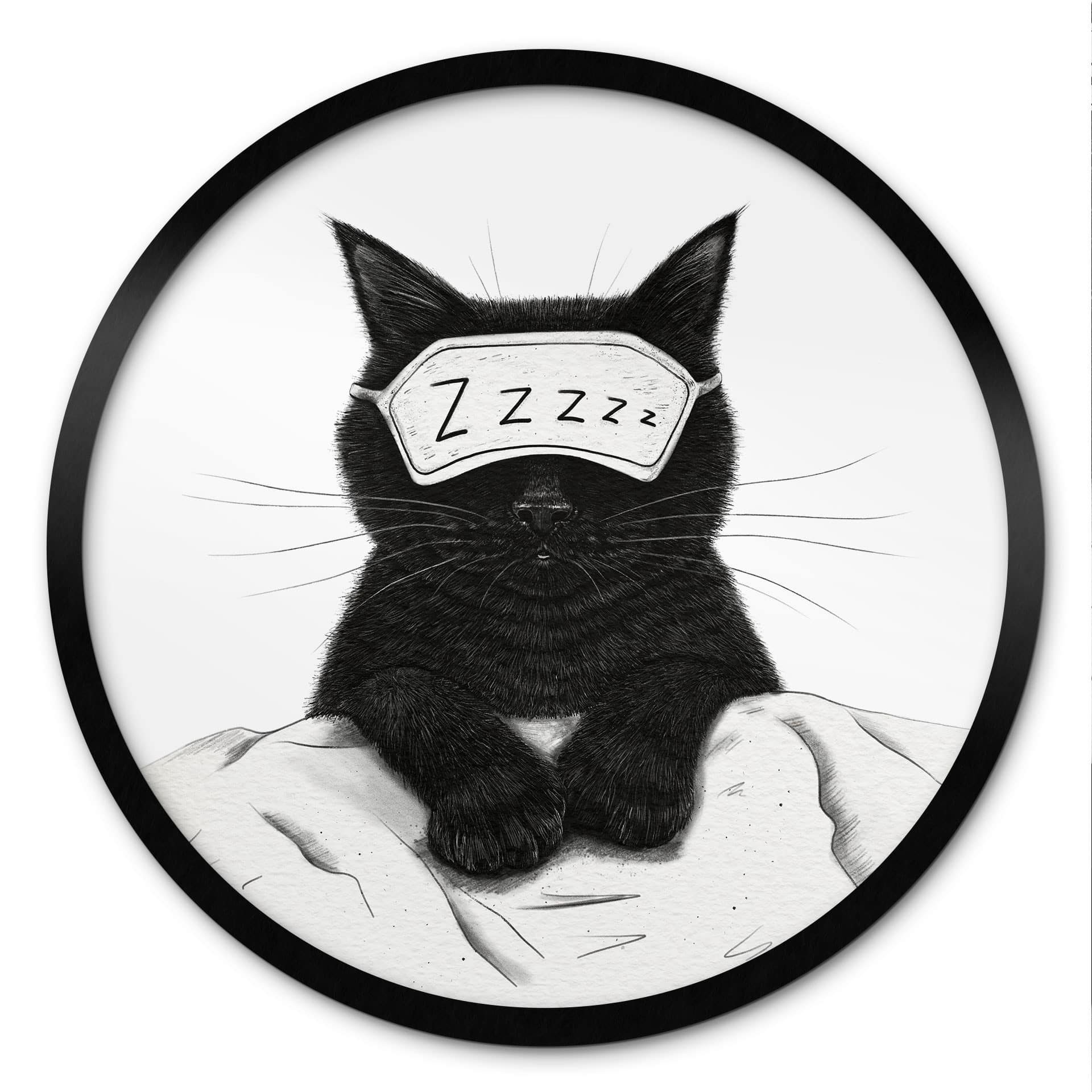 Poster rond Chat noir avec masque de nuit - Korenkova
