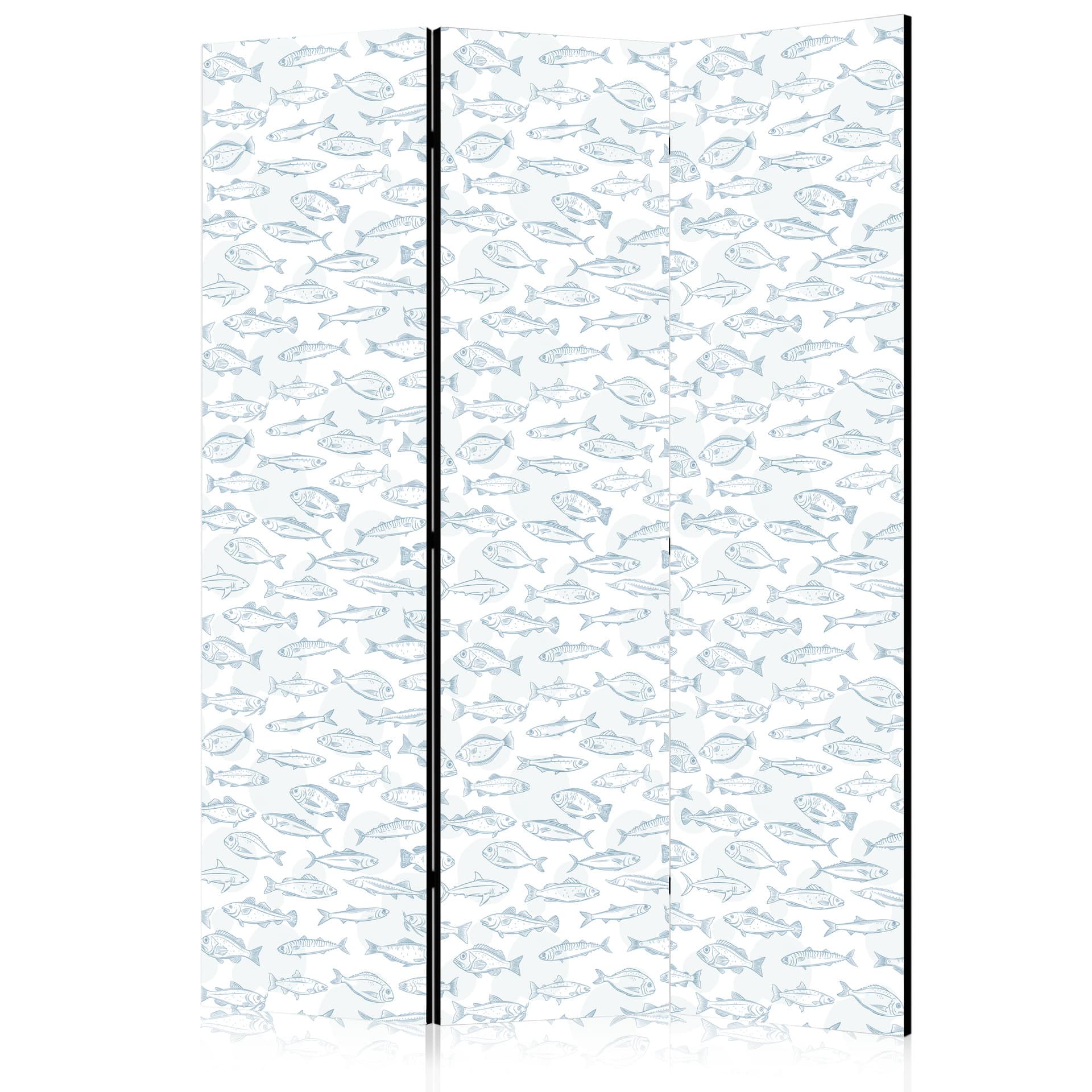 Paravent, Raumteiler freistehend, Trennwand - Blue Outlines of Various Species of Fish