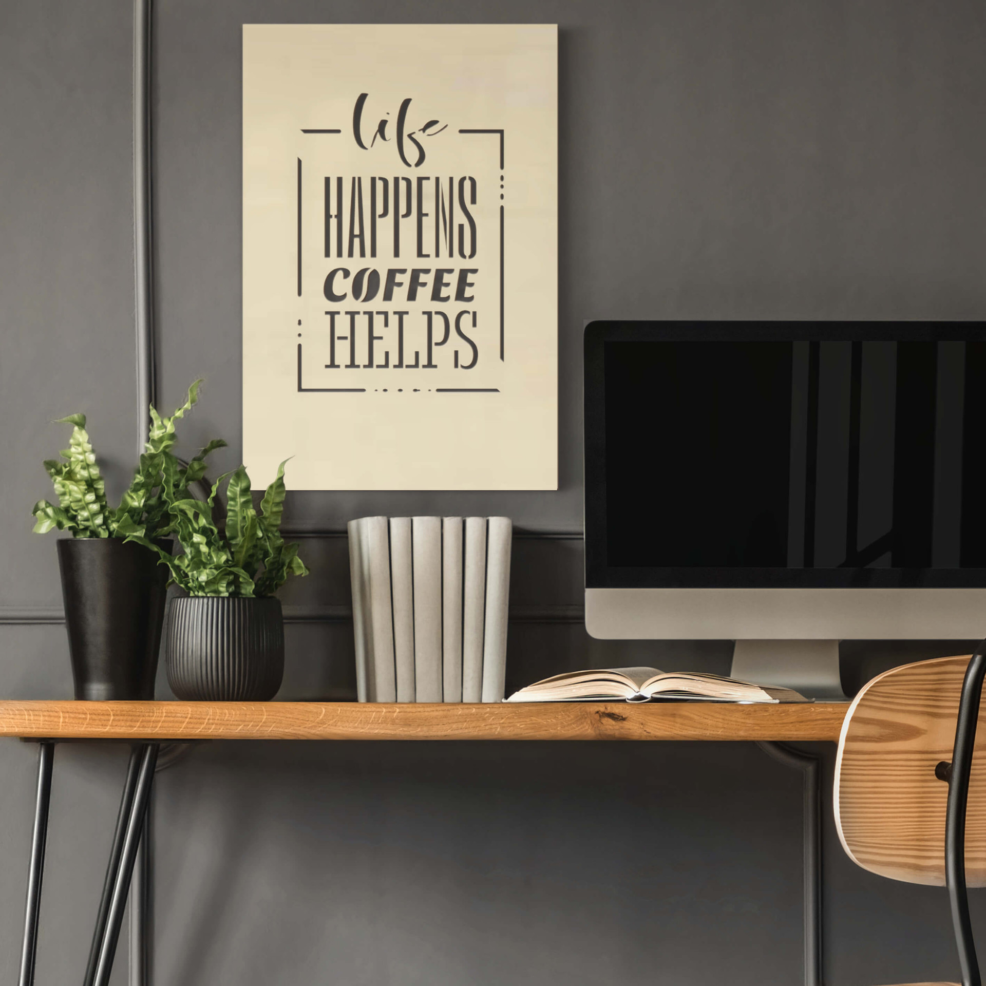 Topolowy obrazek dekoracyjny - Kawa pomaga w życiu