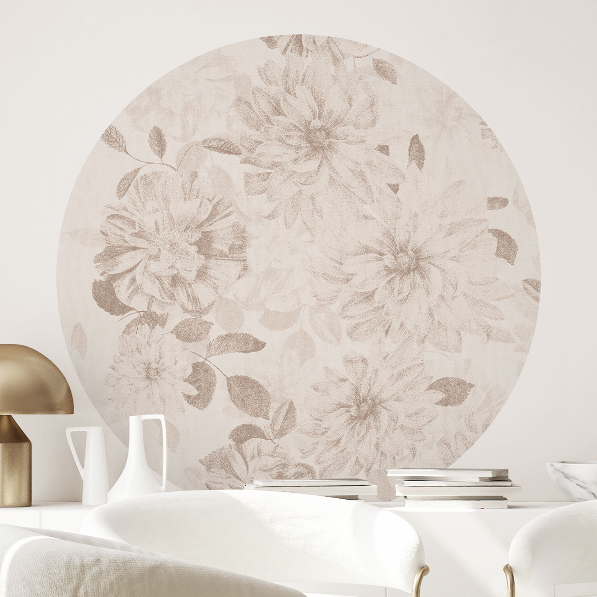 Naklejka na ścianę Dahlias Shabby Chic Beige - Bloomery Decor - Round