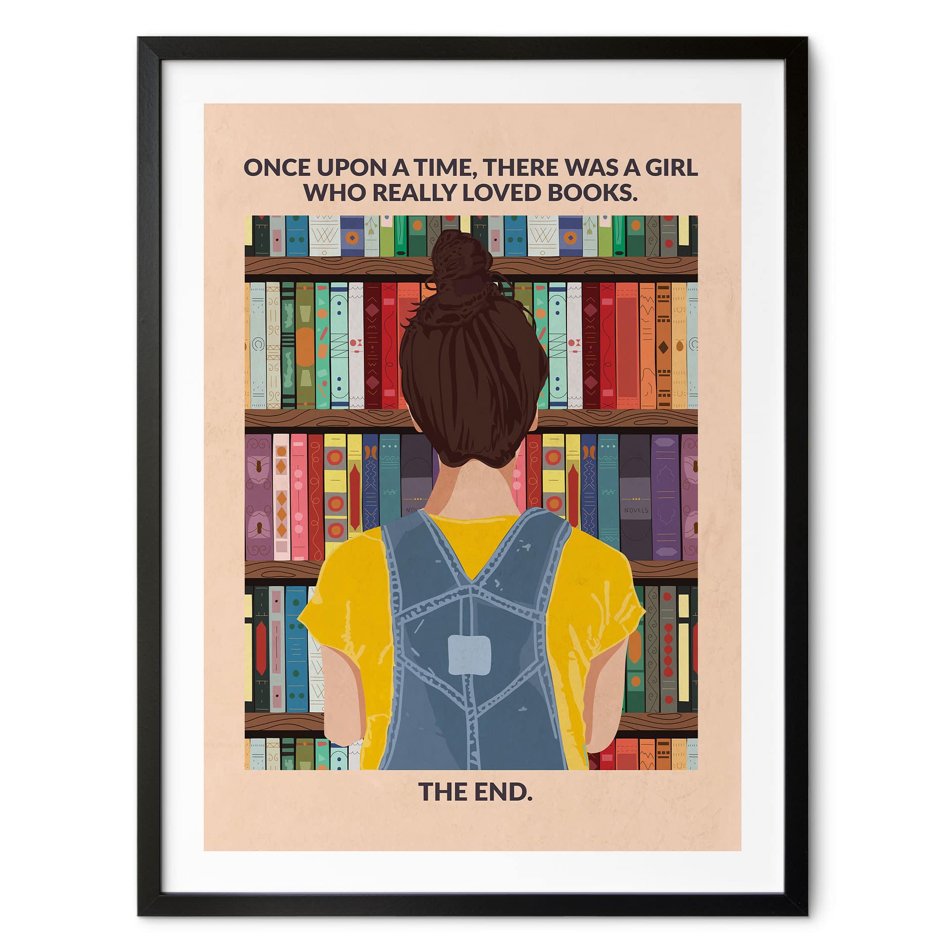 Poster Amour des Livres - Fille devant l'Étagère - WallChart Art Studio