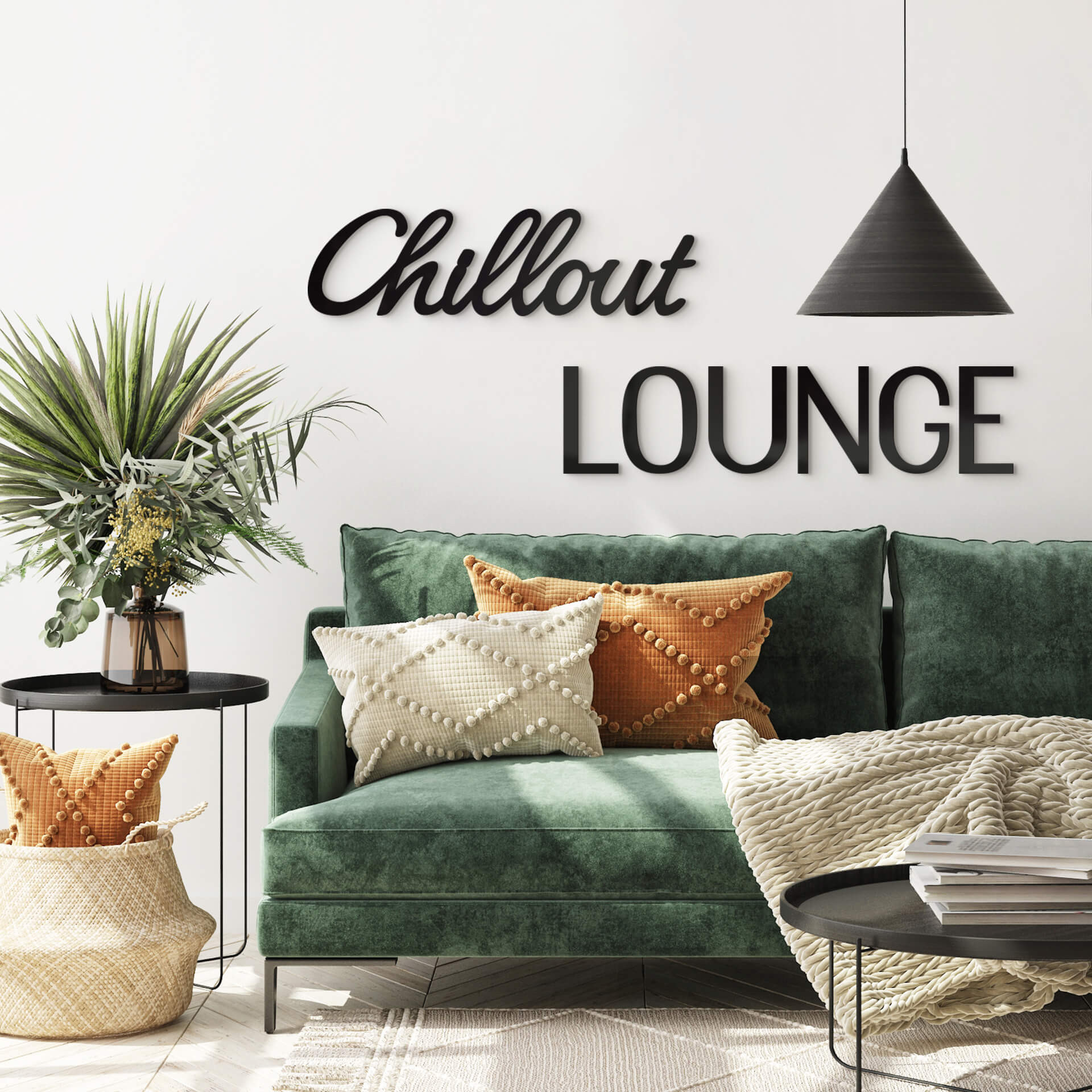 Nowoczesne litery dekoracyjne Chillout Lounge wykonane ze szkła akrylowego