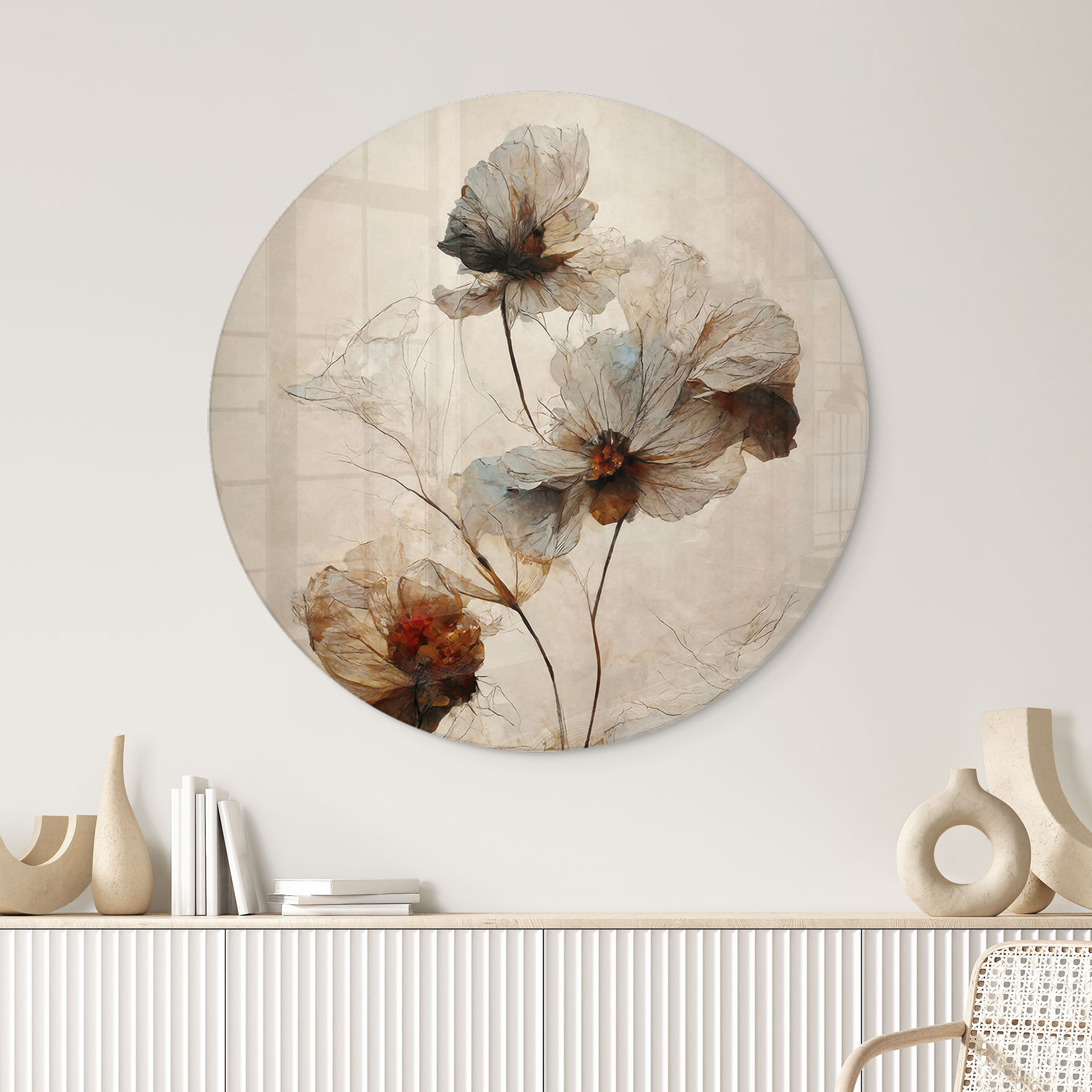 Glasbillede - Tørrede blomster - Forgængelighedens elegance - Træbarn - Rund