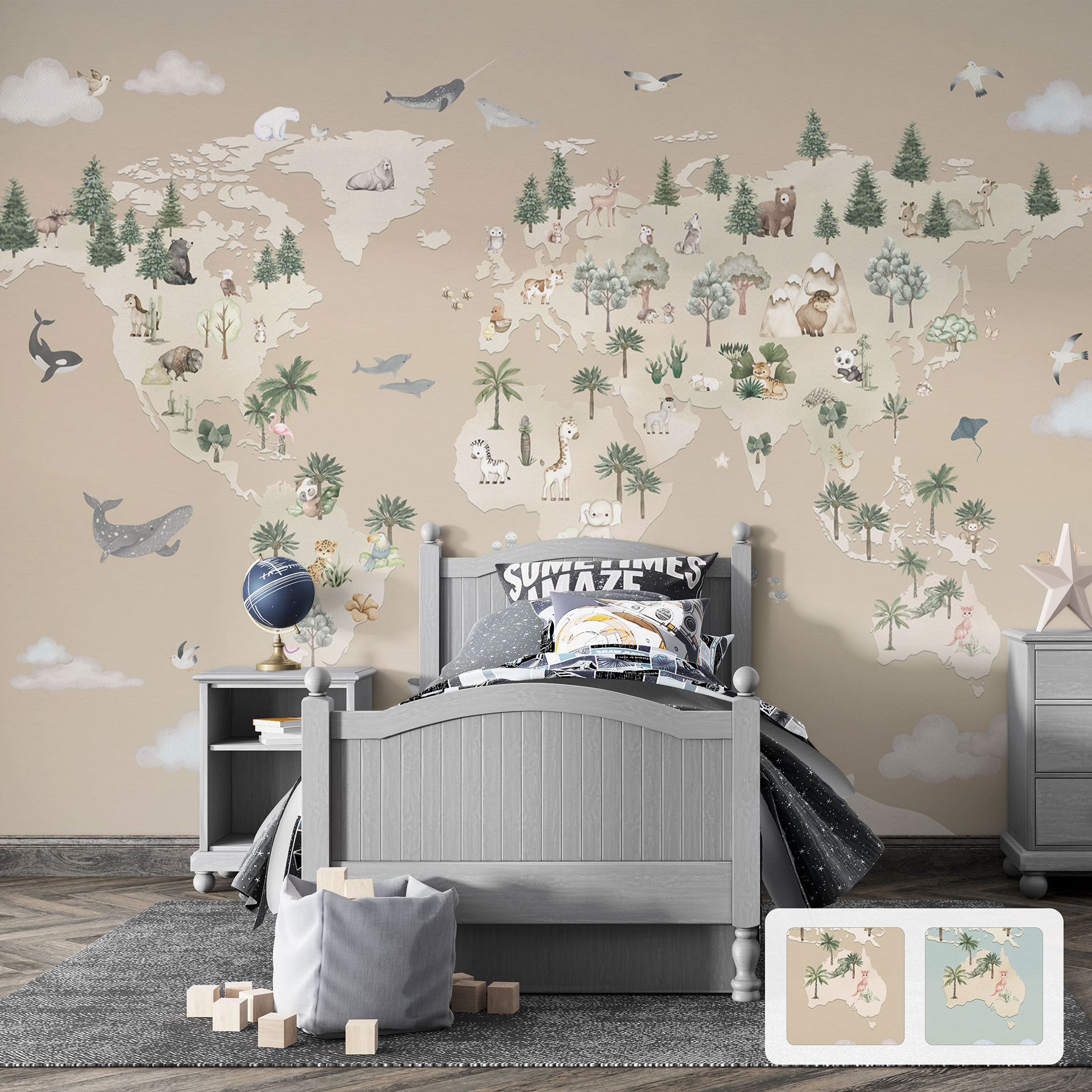 Kinderkamer Fotobehang Wereldkaart - Wereld van de Dieren - Oliver Robins
