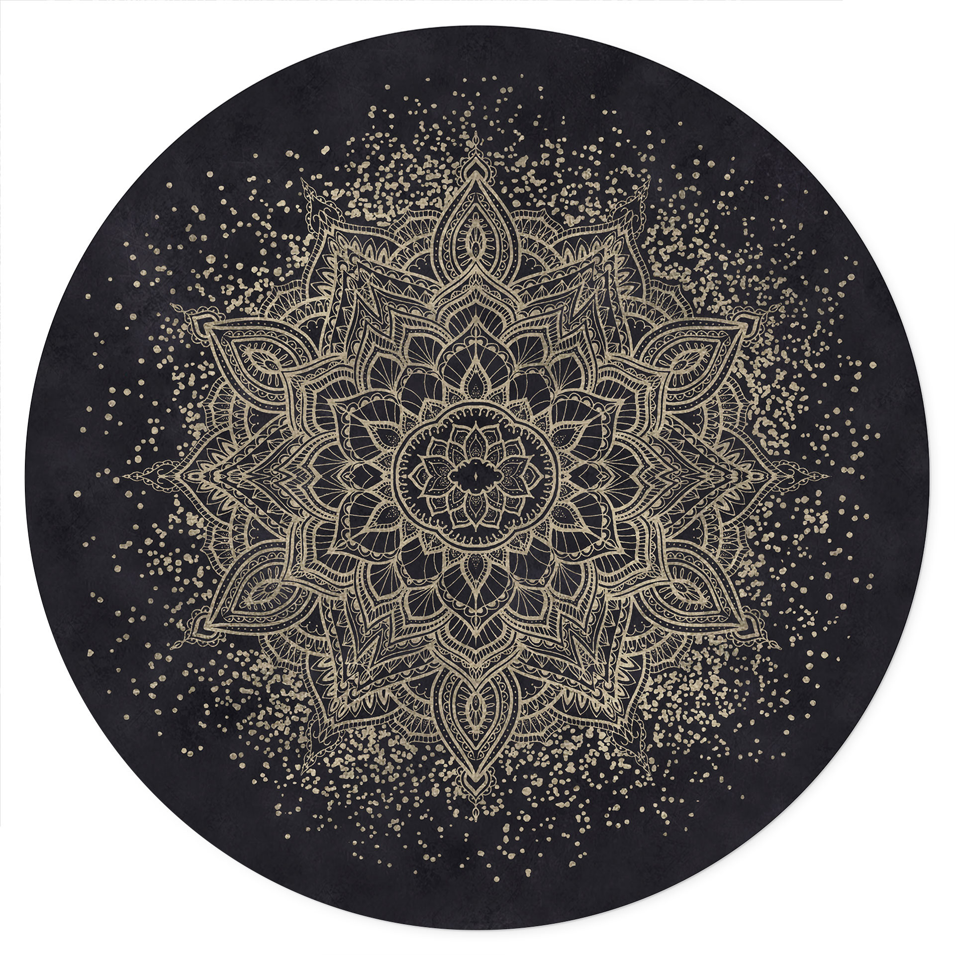 Elegancka naklejka na ścianę mandala w kolorze czarnym i złotym - Bloomery Decor - Round