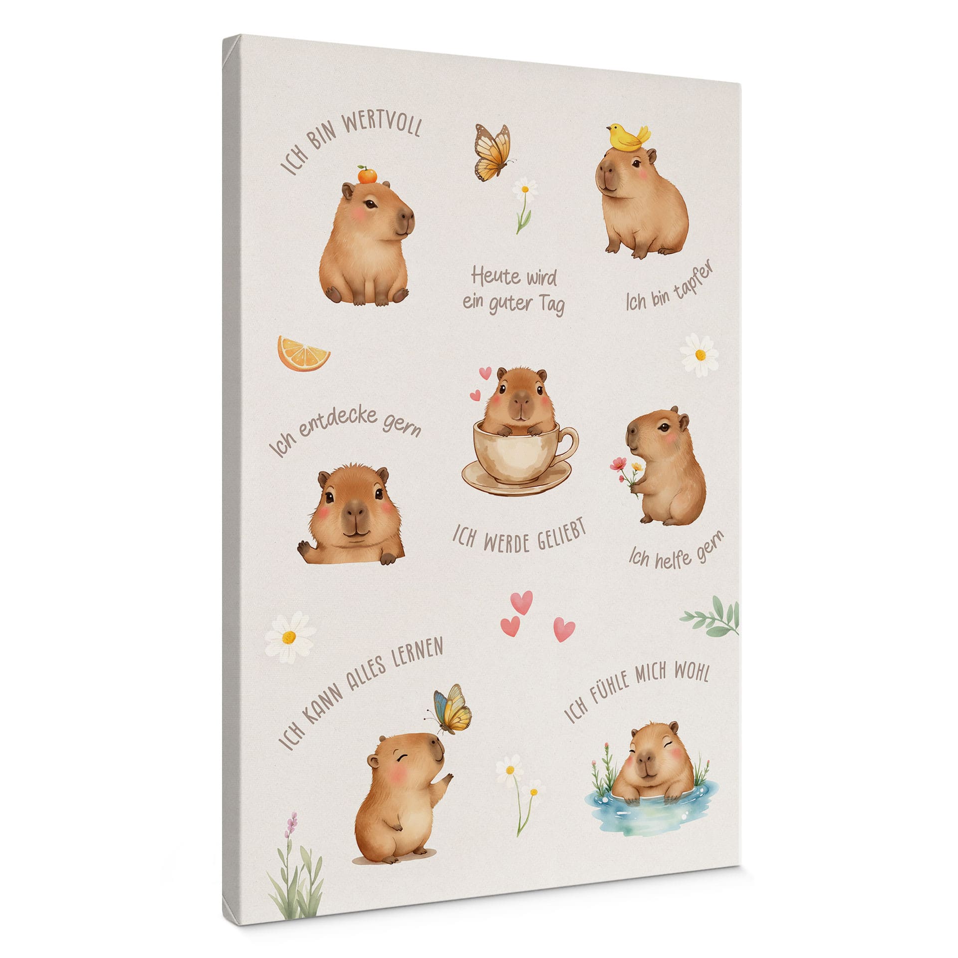 Leinwandbild mit Capybara - Affirmationen für Kinder