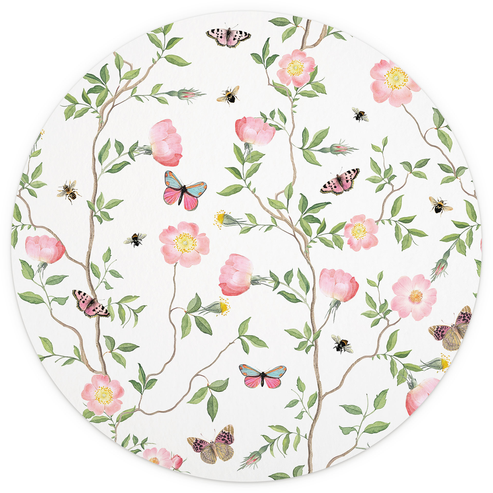 Behangcirkel Roze rozen in de lente - UN Designs - vliesbehang/zelfklevend vliesbehang