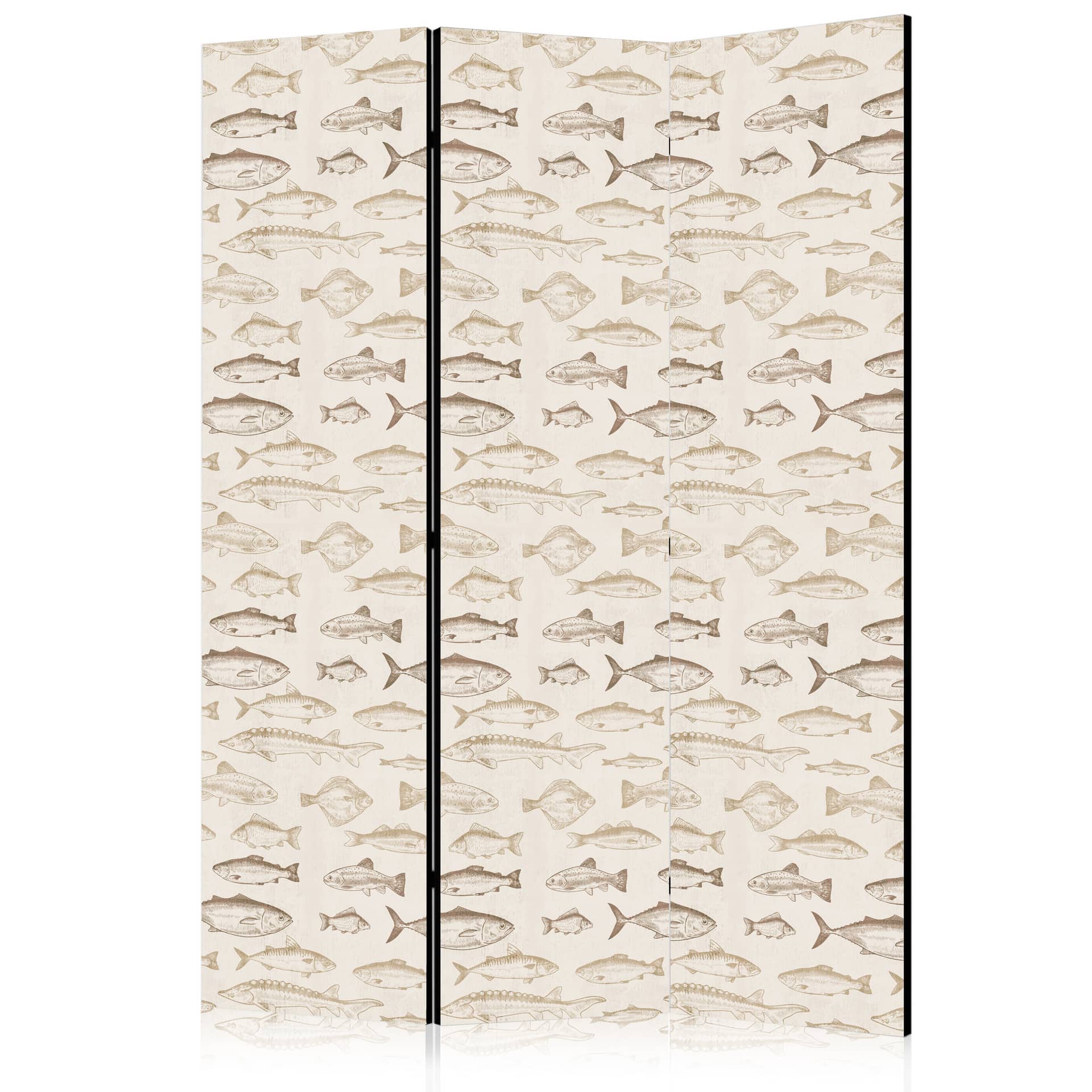 Paravent, Raumteiler freistehend, Trennwand - Fish in Beige Tones Presented in Vintage Style
