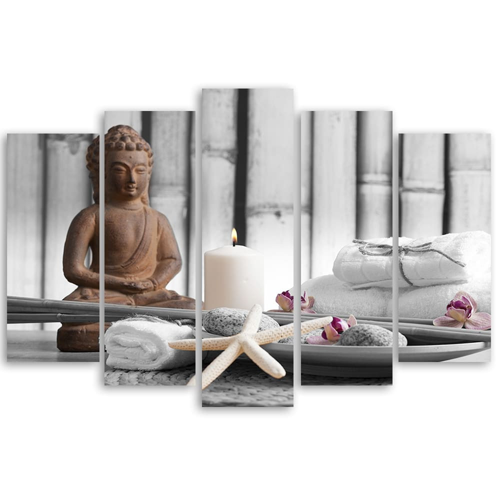 5 stykke lærredsprint, Buddha Zen Spa Brown