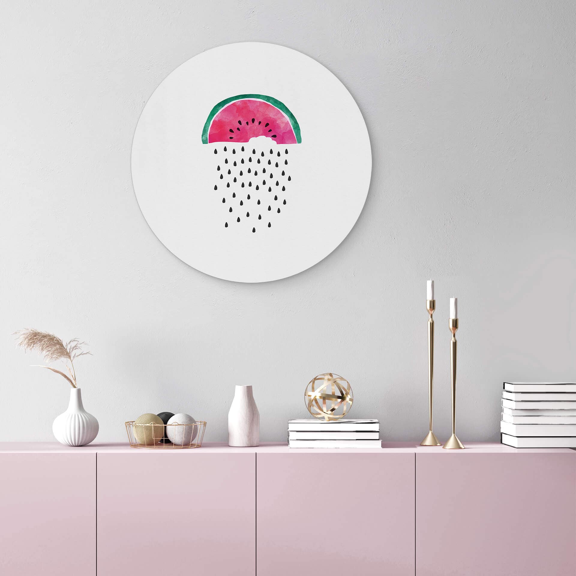 Tableau sur alu-Dibond rond Orara Studio - Pastèque et pluie