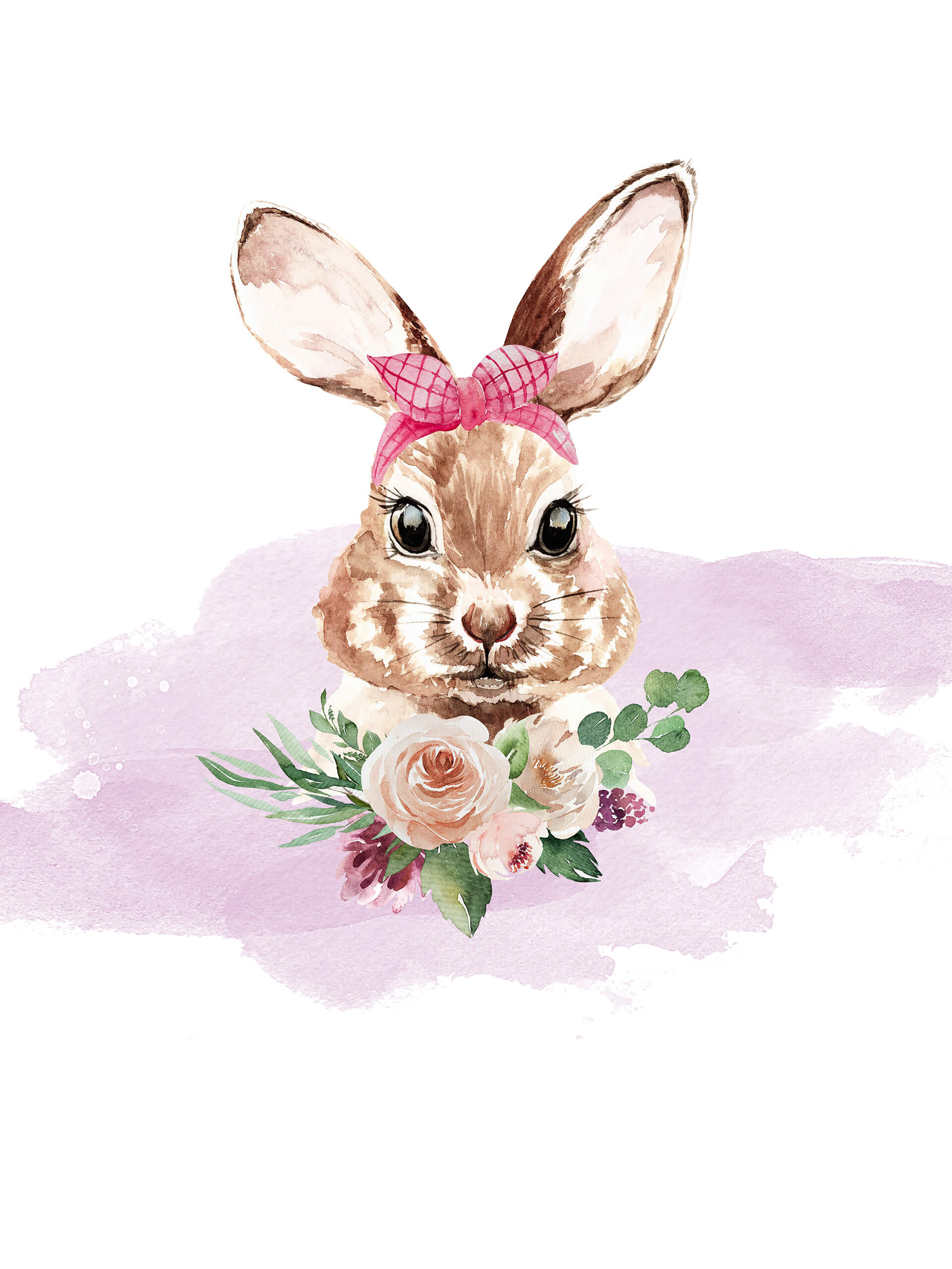 Poster Lapin rose + Texte à personnaliser