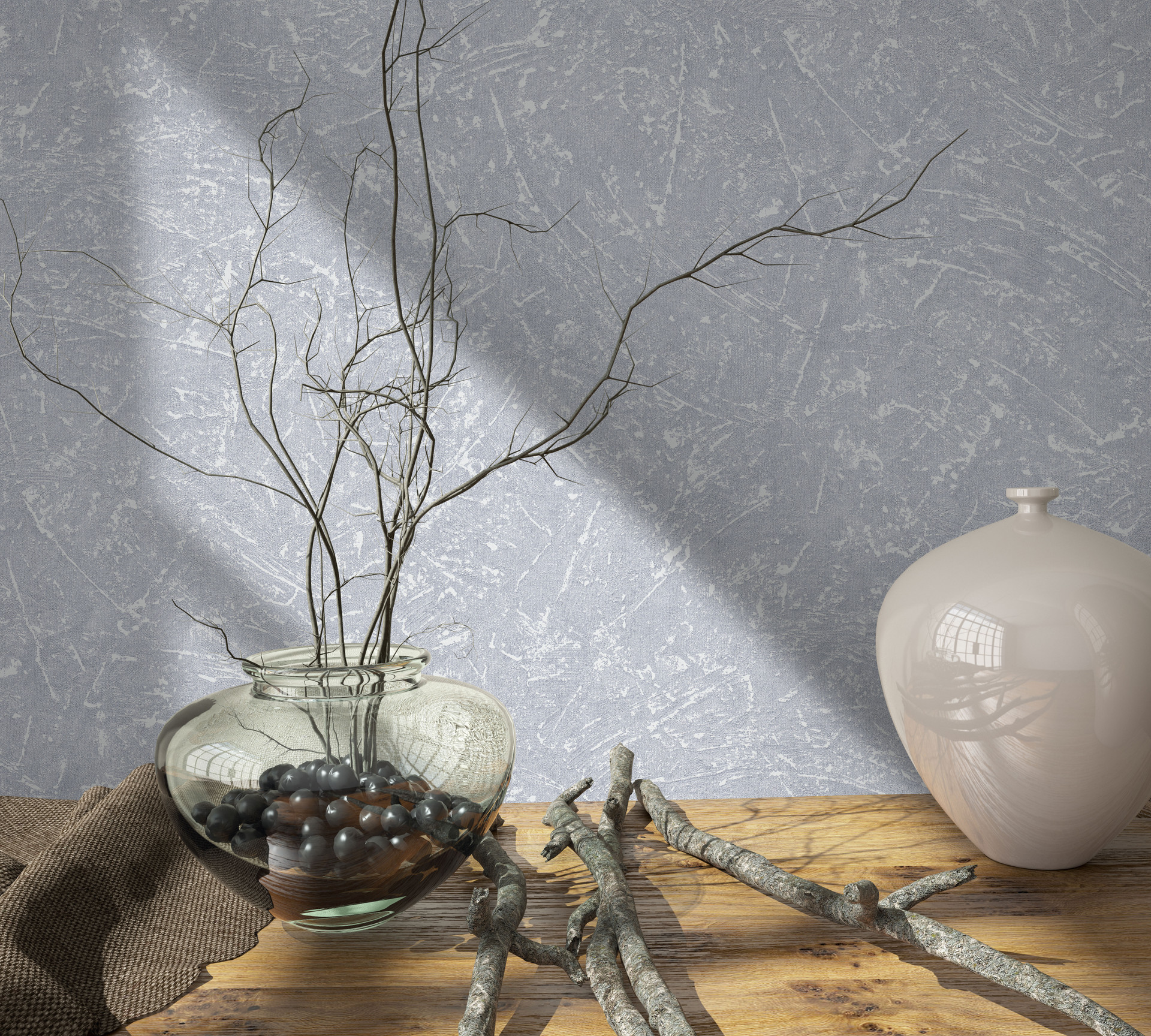 Vliesbehang met textiel gipslook grijs structuur