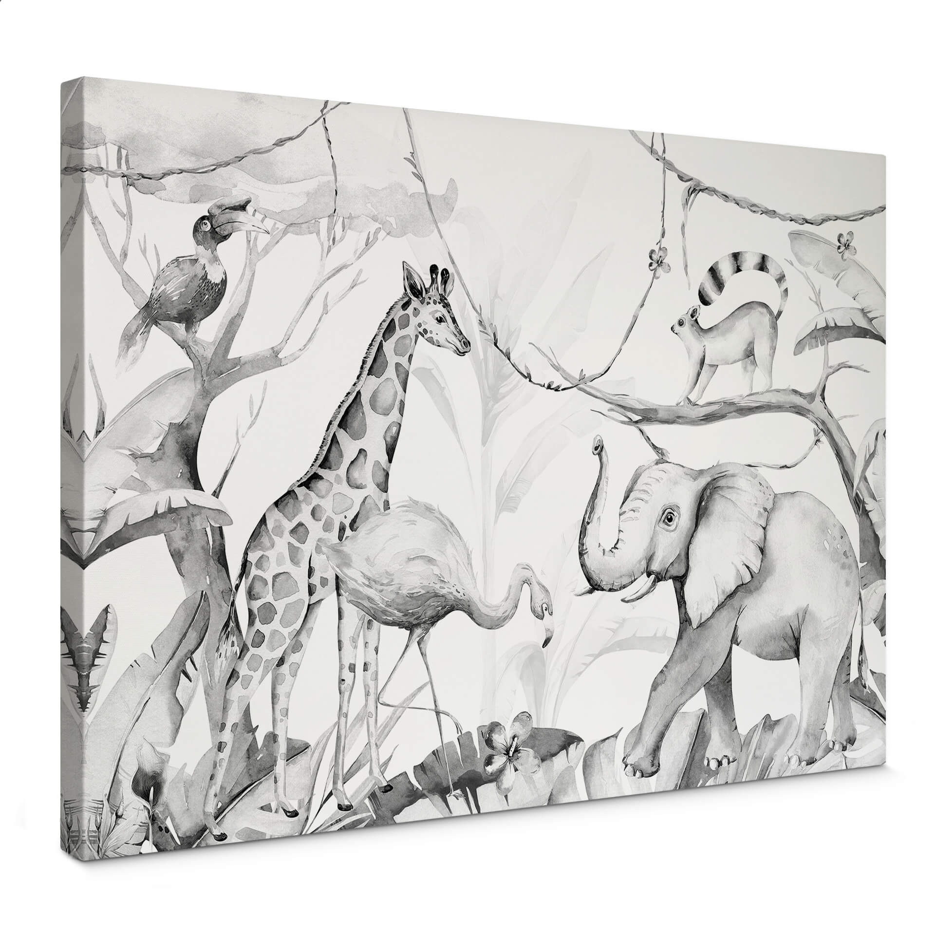 Obraz na płótnie Kvilis - Przyjaciele zwierząt w dżungli - czarno-biały