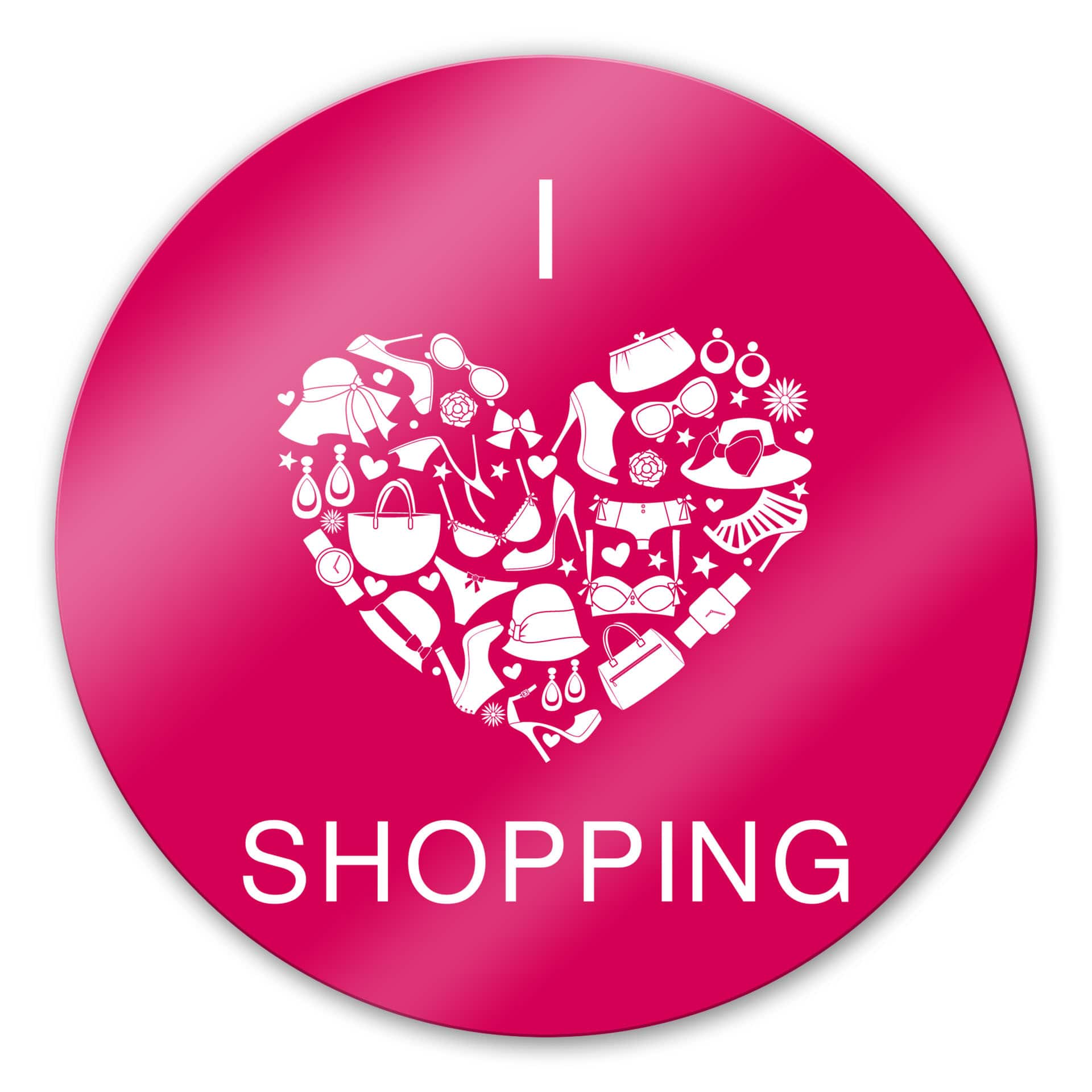 Tableau en verre - I Love Shopping - rond