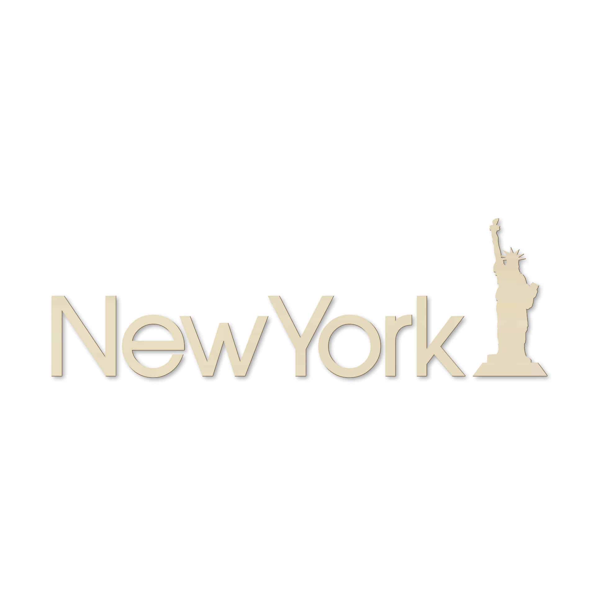Poplar wood art - napis New York ze Statuą Wolności