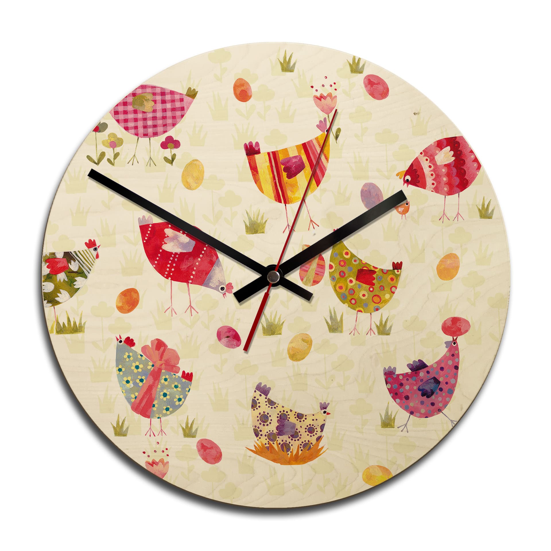Horloge murale en bois - Blanz - Poules colorées