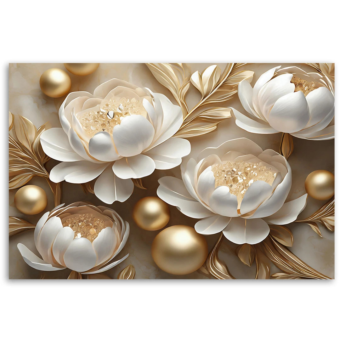 Leinwandbild 3D-Gold-Glamour-Blumen